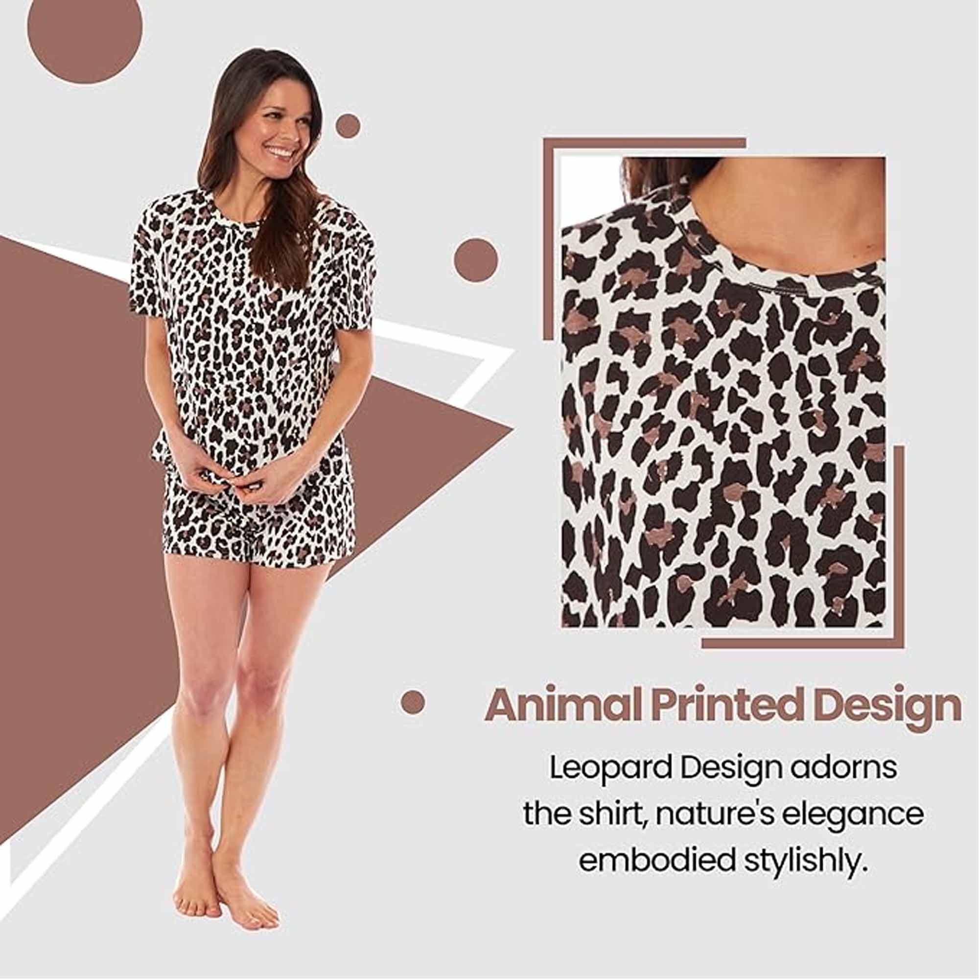 Women's Short Cotton Pyjama Set with Leopard and Zebra Prints Breathable Comfortable Loungewear Sleepwear in Multiple Sizes