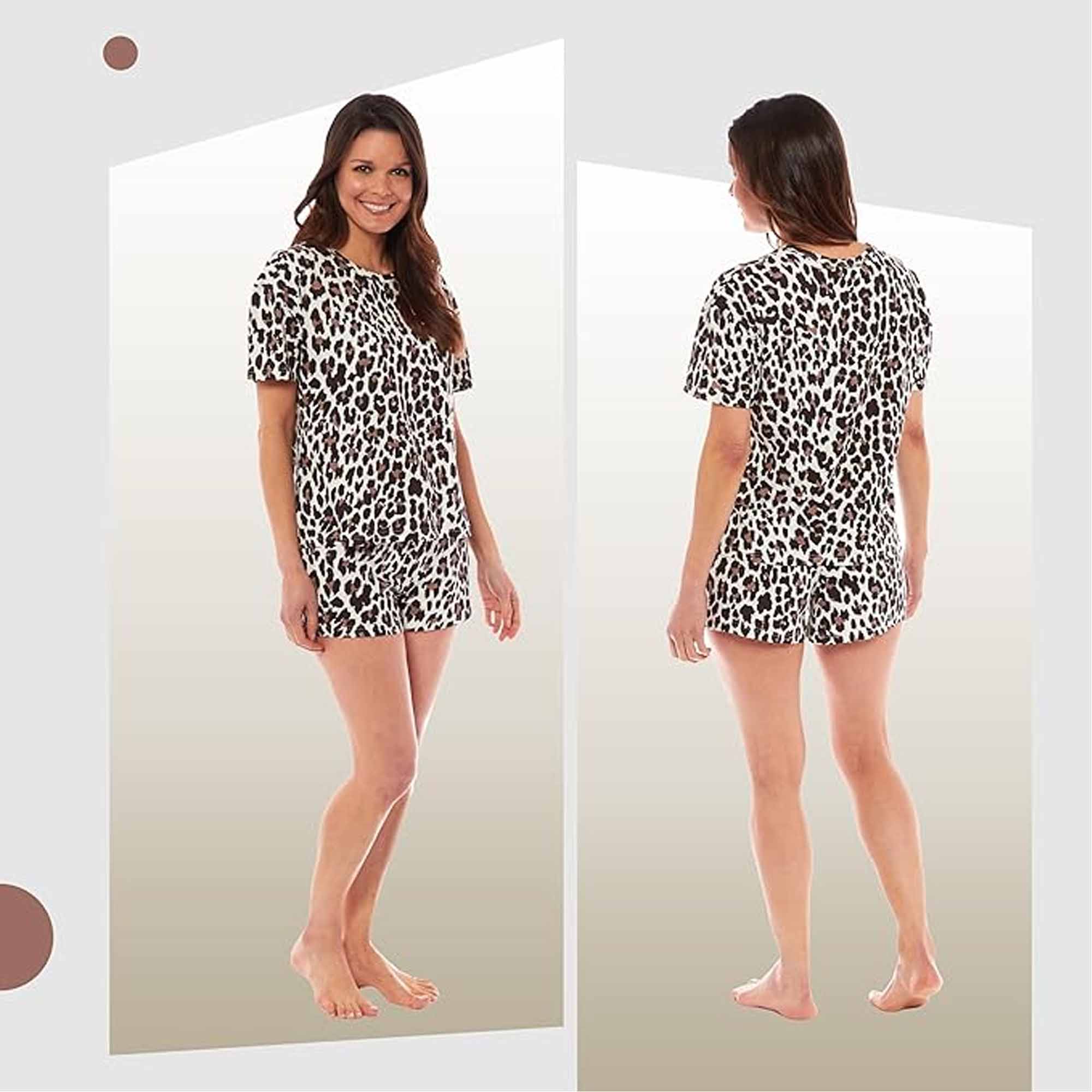 Women's Short Cotton Pyjama Set with Leopard and Zebra Prints Breathable Comfortable Loungewear Sleepwear in Multiple Sizes