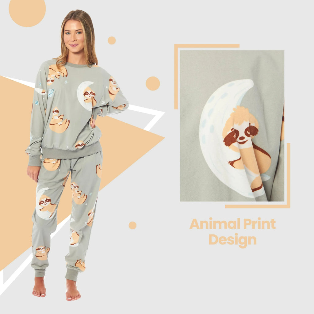 women-s-sloth-soft-fleece-pyjama-set-long-sleeve-animal-print-warm-pjs-loungewear-sleepwear-for-ladies-by-daisy-dreamer-pyjamas-1095396299 - Bobobiy