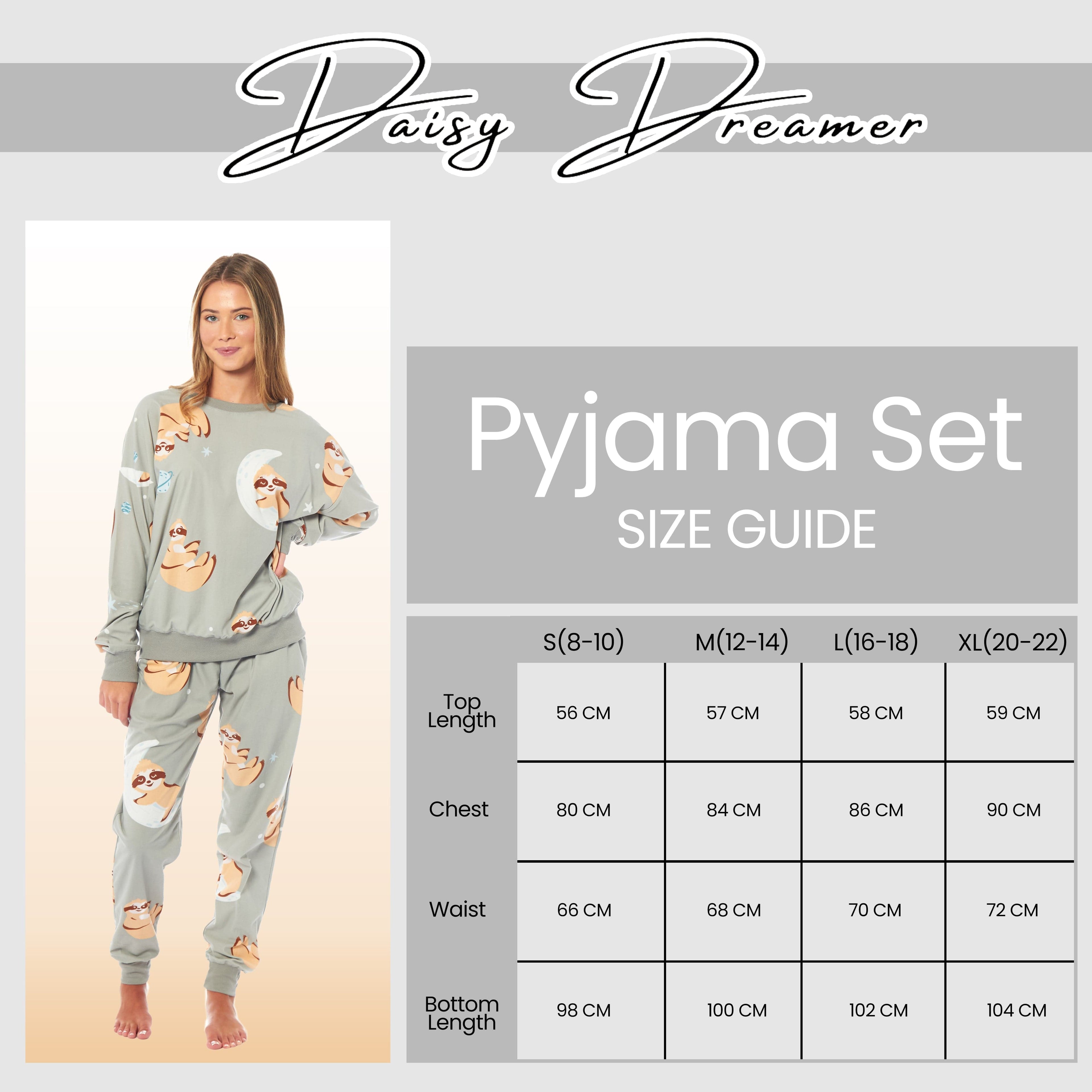 Women's Sloth Soft Fleece Pyjama Set Long Sleeve Animal Print Warm PJs Loungewear Sleepwear for Ladies