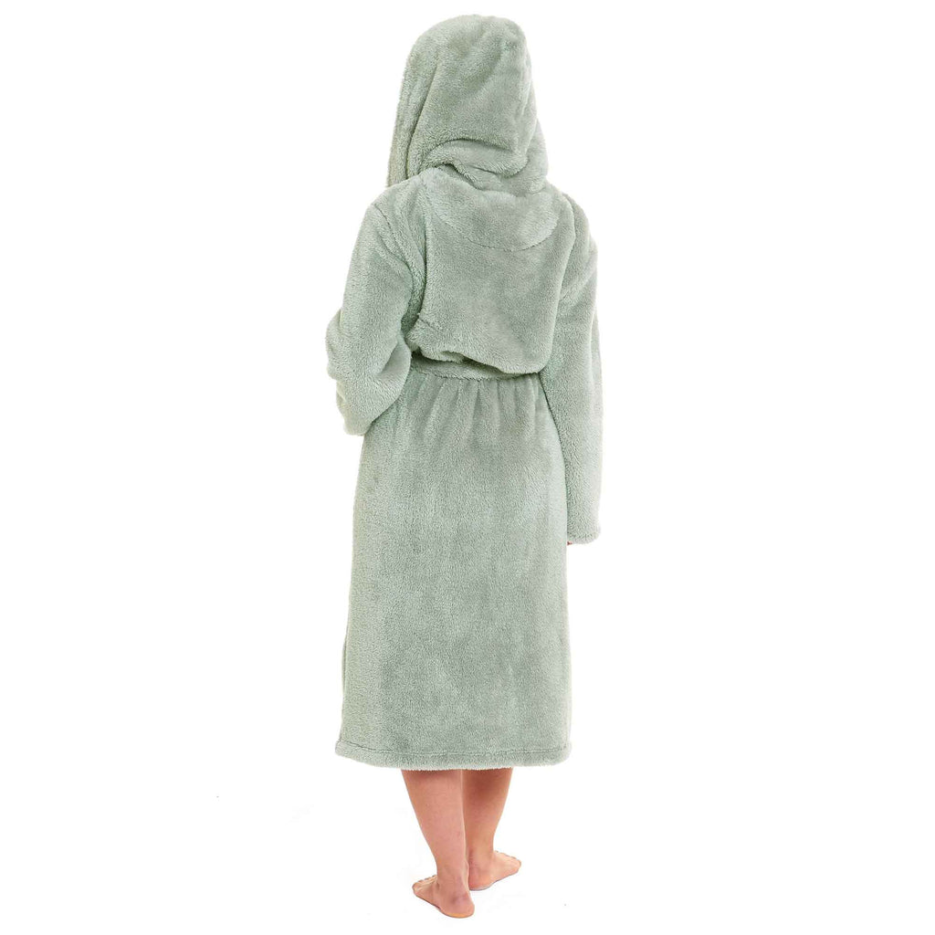 Women's Snuggle Fleece Touch Hooded Robe Luxurious Soft Loungewear Cosy Durable Dressing Gown UK Sizes 8-22 Green Grey Pink Green