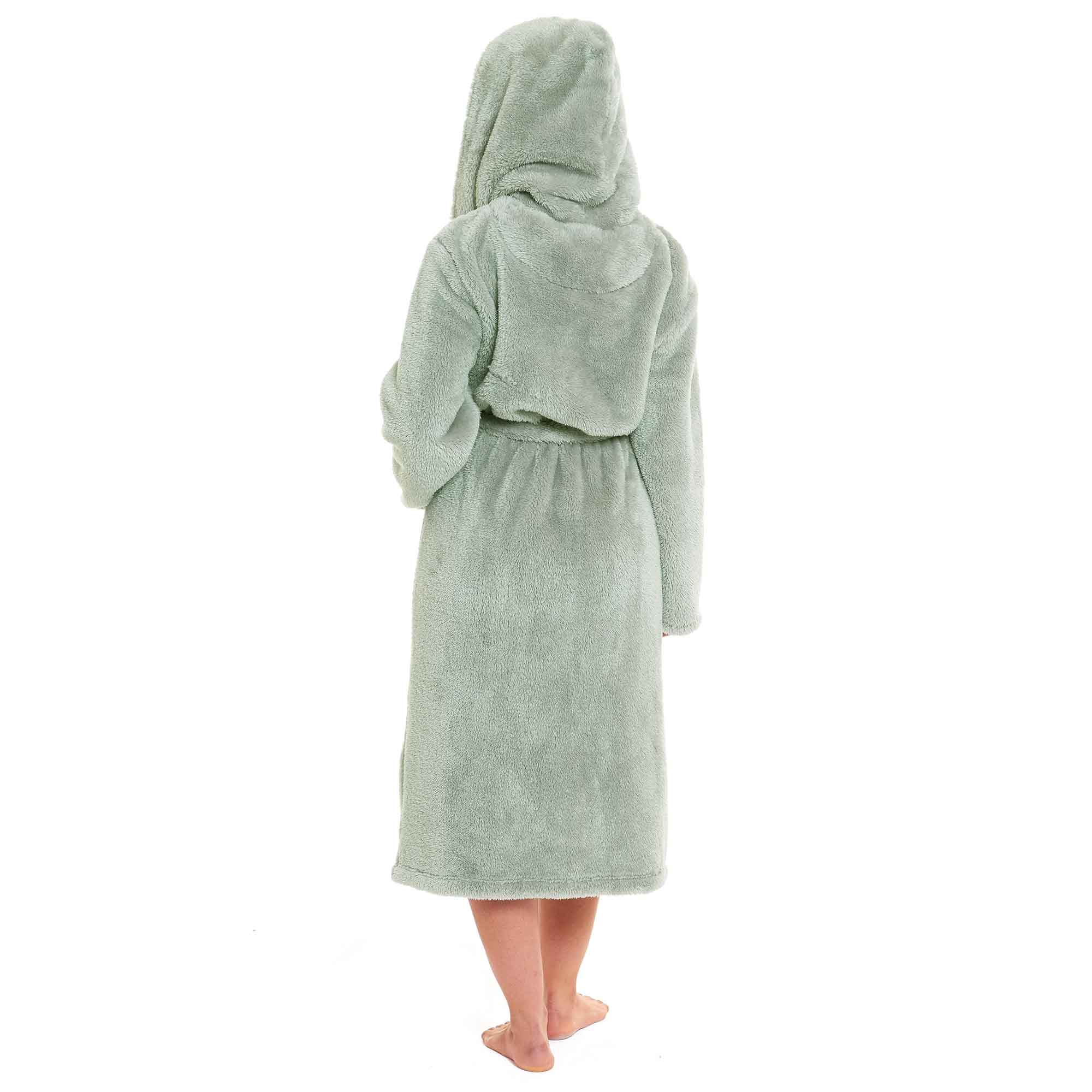 Women's Snuggle Fleece Touch Hooded Robe Luxurious Soft Loungewear Cosy Durable Dressing Gown UK Sizes 8-22 Green Grey Pink Green