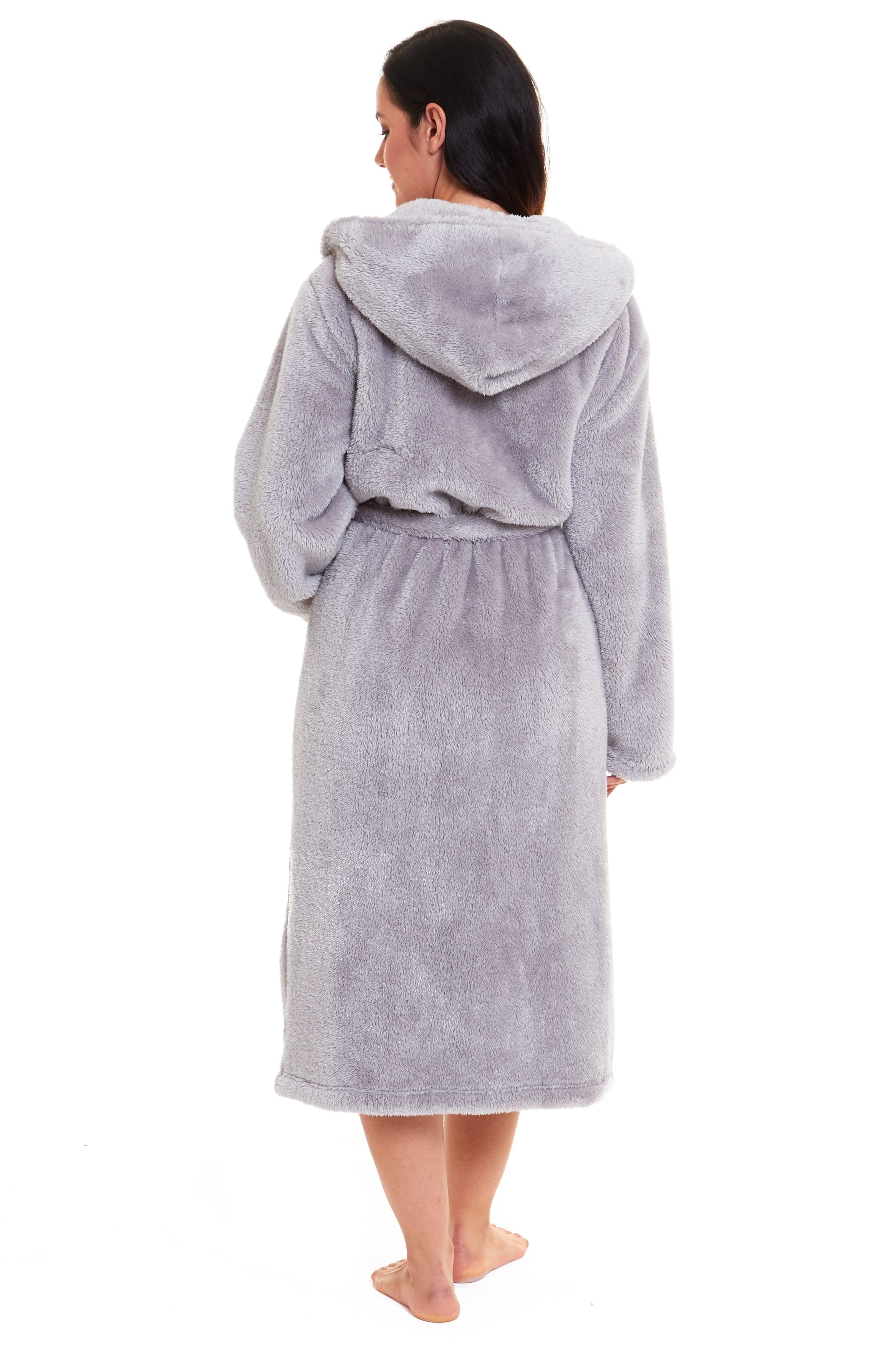 Women's Snuggle Fleece Touch Hooded Robe Luxurious Soft Loungewear Cosy Durable Dressing Gown UK Sizes 8-22 Green Grey Pink Green