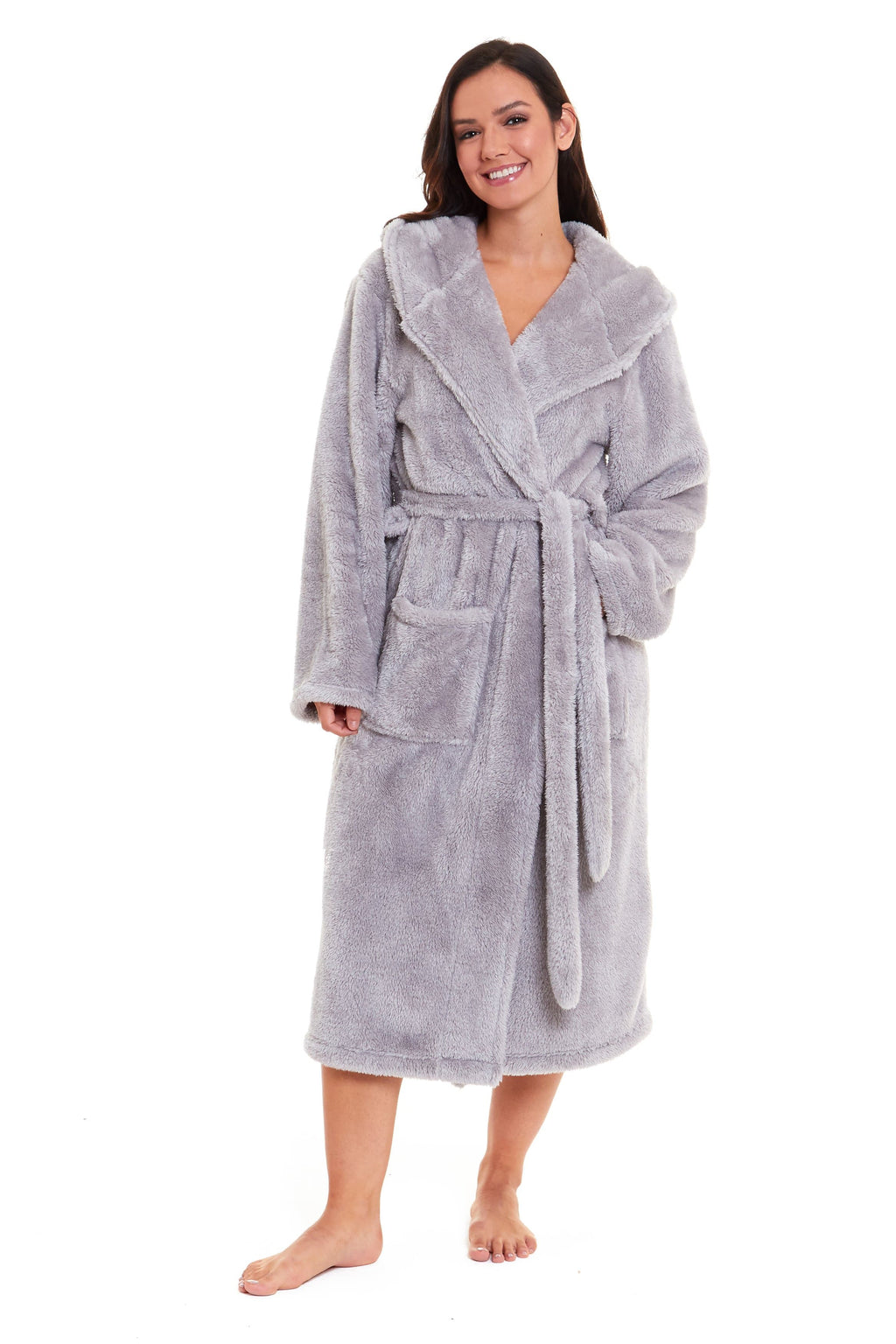 Women's Snuggle Fleece Touch Hooded Robe Luxurious Soft Loungewear Cosy Durable Dressing Gown UK Sizes 8-22 Green Grey Pink Green