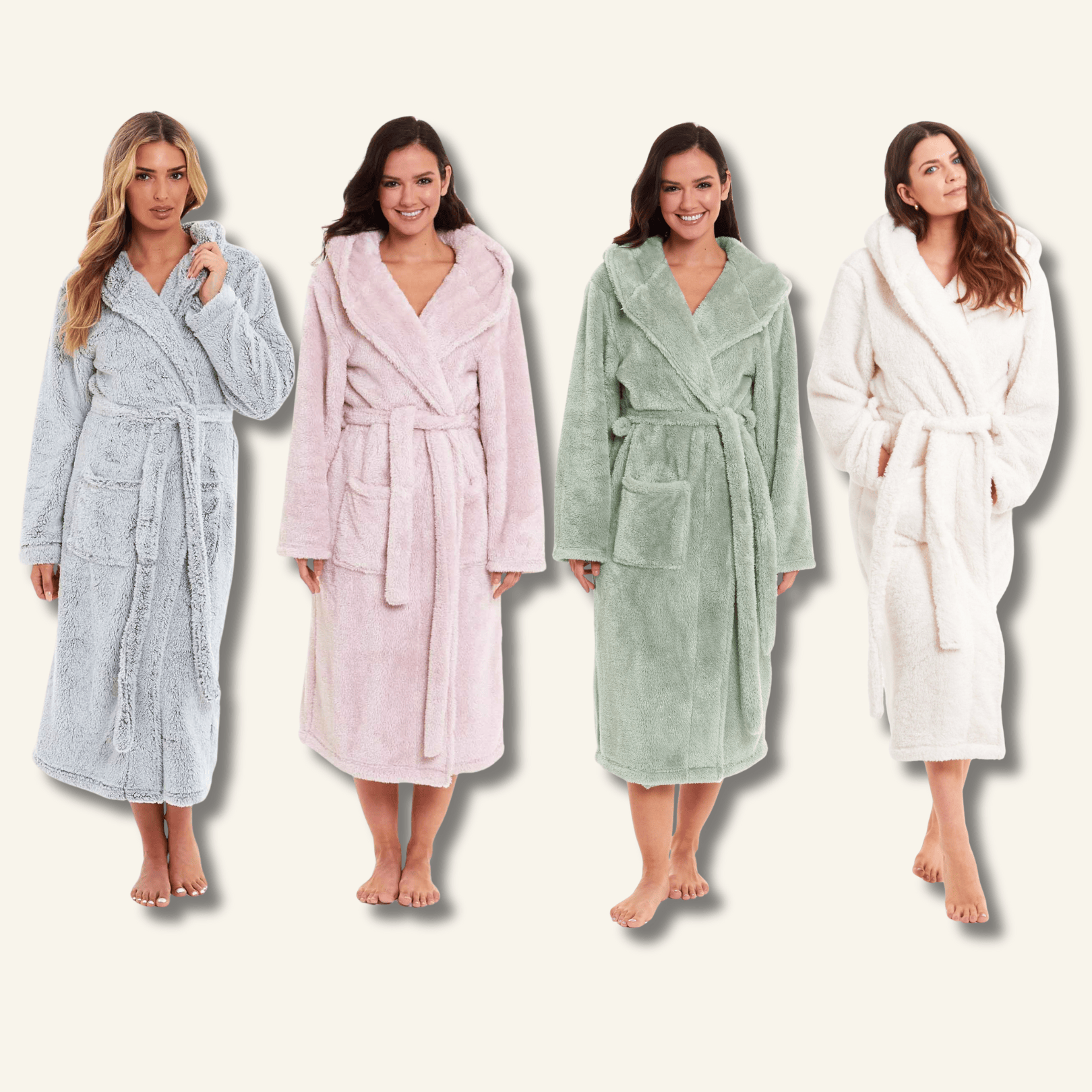 Women's Snuggle Fleece Touch Hooded Robe Luxurious Soft Loungewear Cosy Durable Dressing Gown UK Sizes 8-22 Green Grey Pink Green