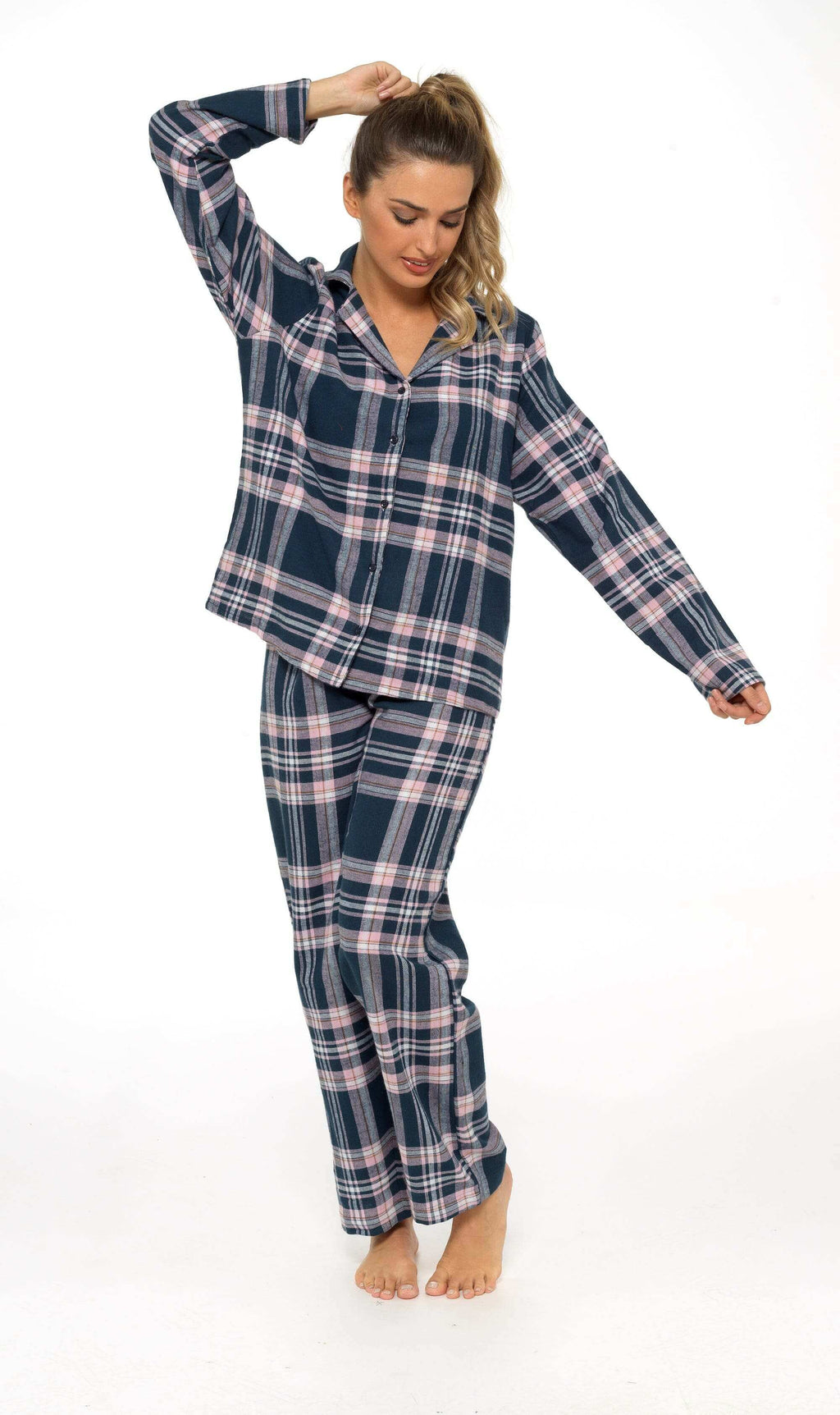 Women's Soft Brushed Cotton Flannelette Pajama Set with Elastic Waistband Cozy Check Pattern Sleepwear for All Seasons Small to XLarge