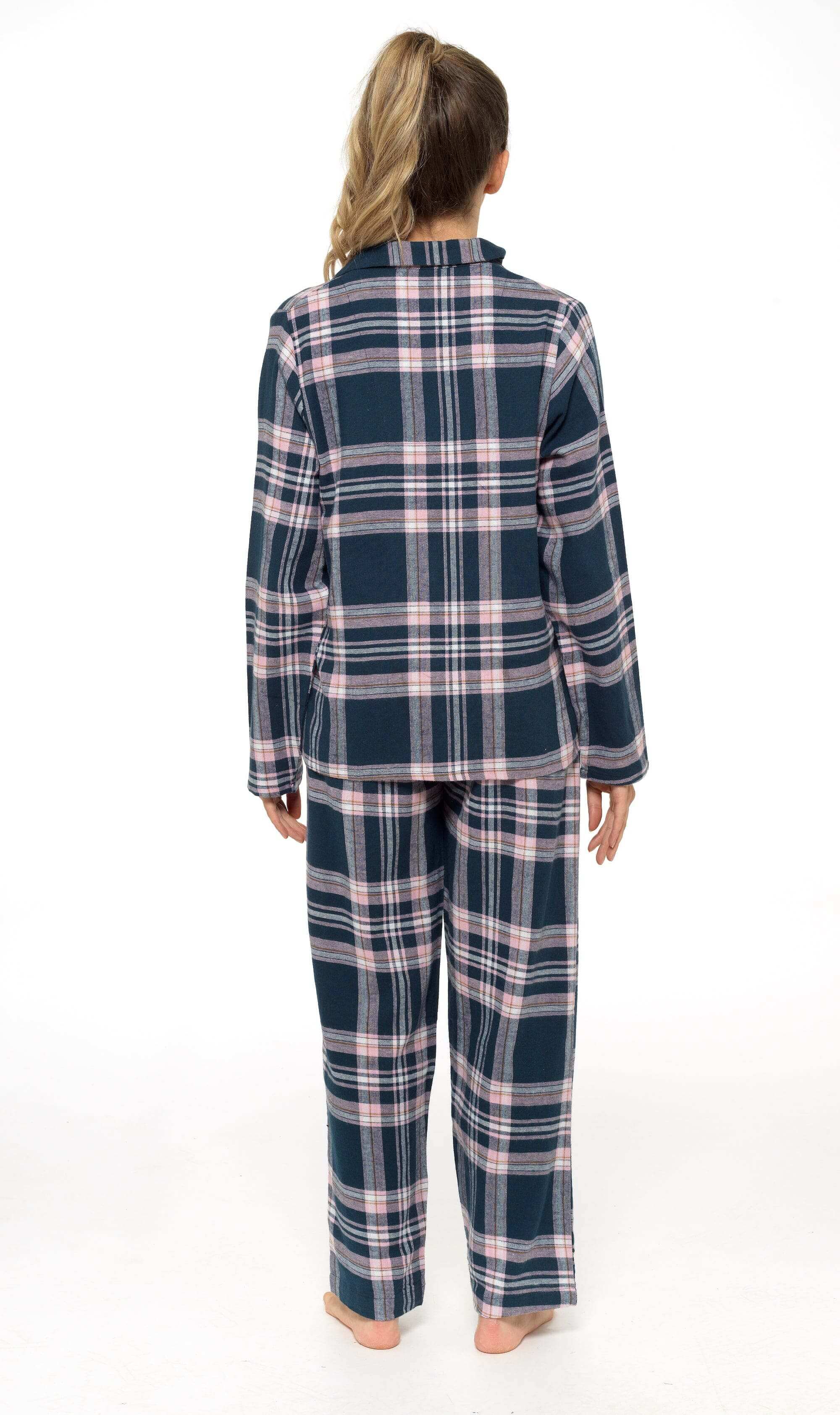 Women's Soft Brushed Cotton Flannelette Pajama Set with Elastic Waistband Cozy Check Pattern Sleepwear for All Seasons Small to XLarge