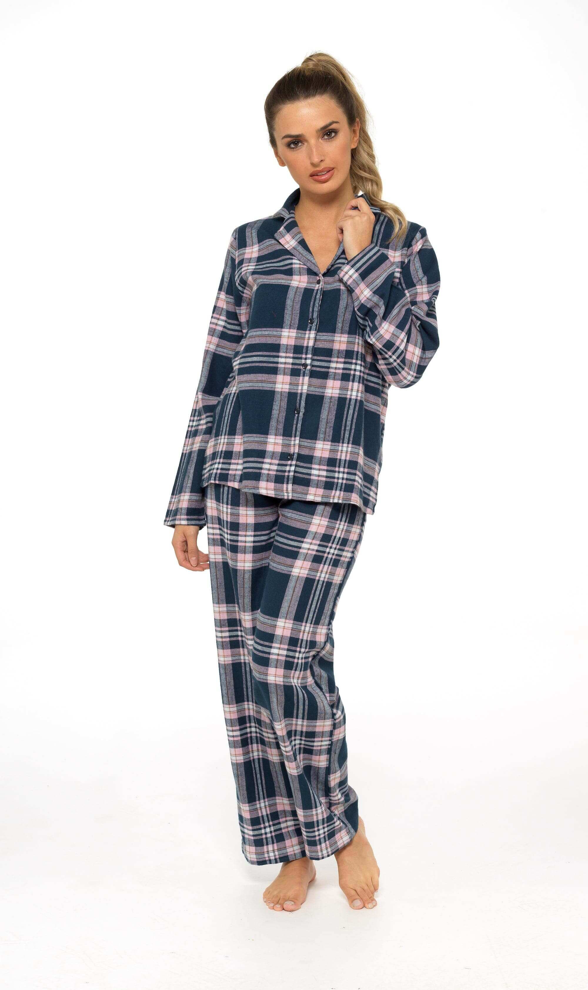 Women's Soft Brushed Cotton Flannelette Pajama Set with Elastic Waistband Cozy Check Pattern Sleepwear for All Seasons Small to XLarge