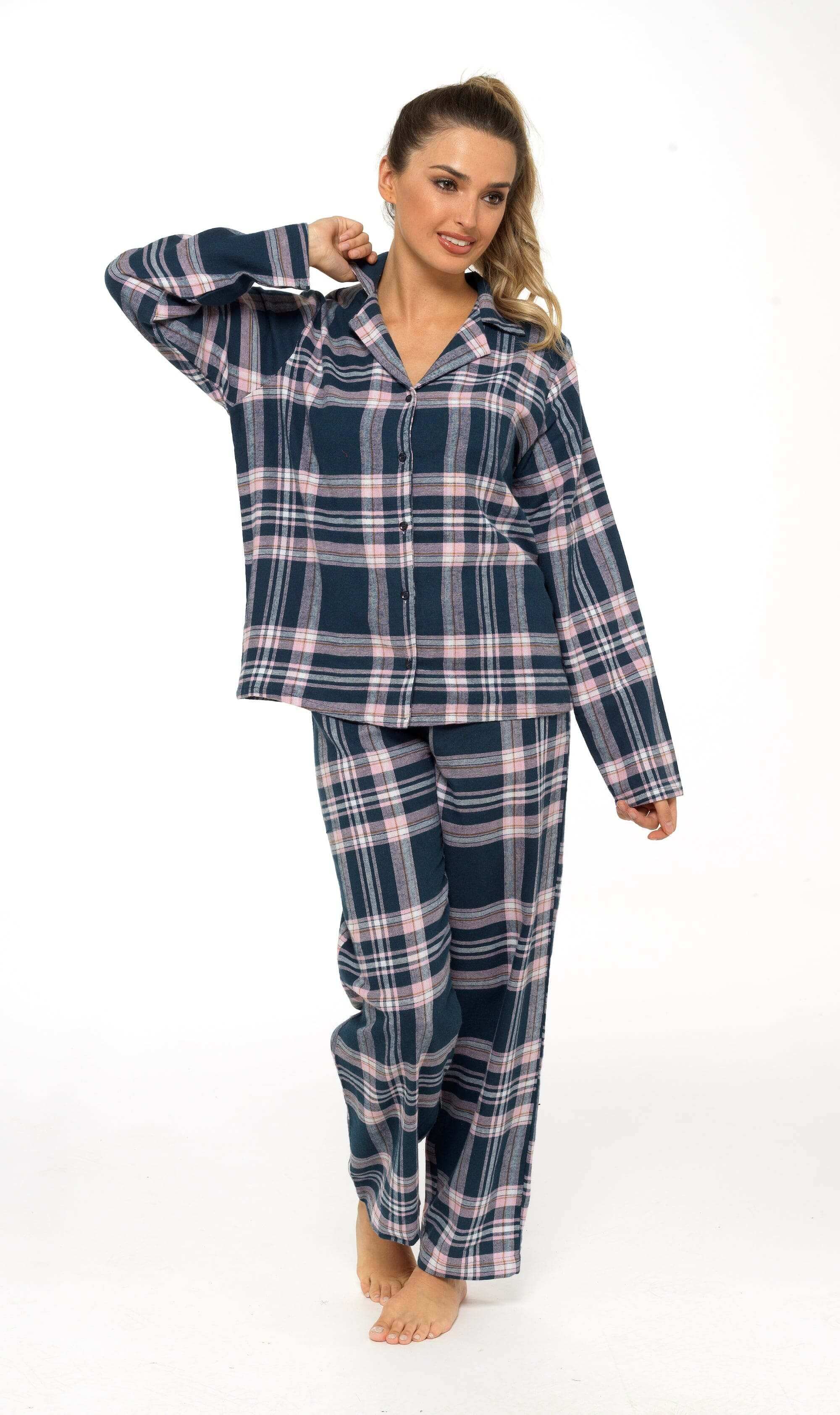 Women's Soft Brushed Cotton Flannelette Pajama Set with Elastic Waistband Cozy Check Pattern Sleepwear for All Seasons Small to XLarge