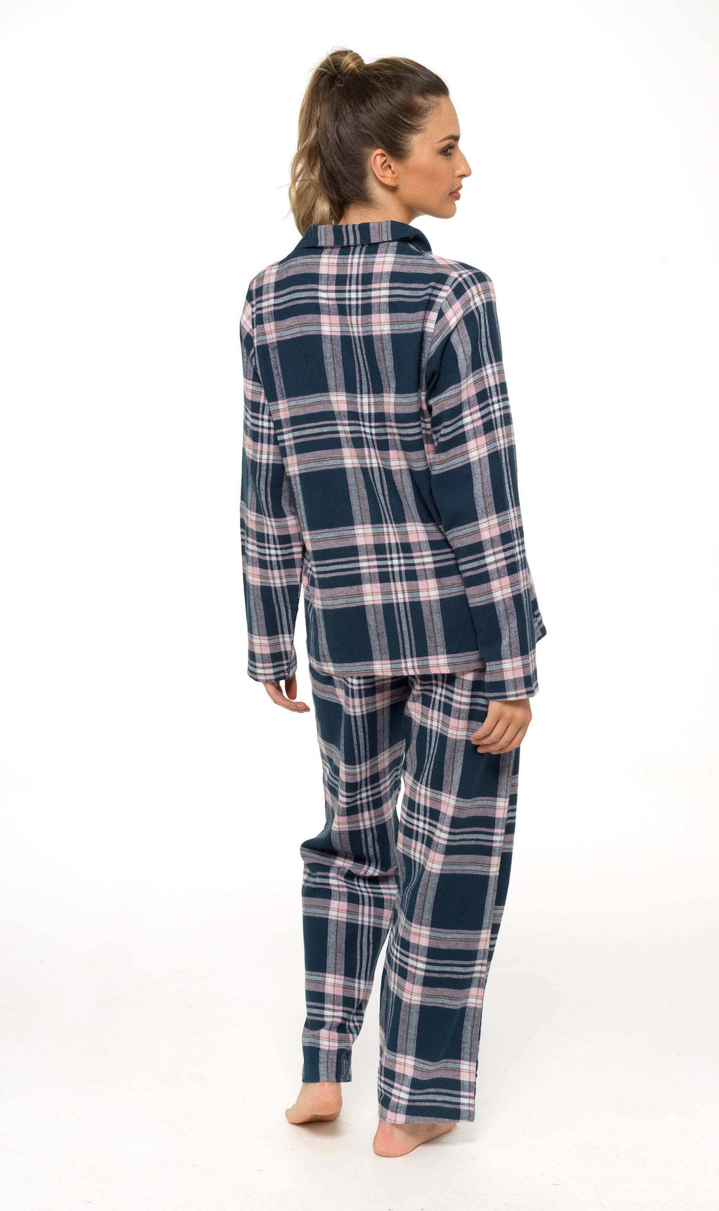 Women's Soft Brushed Cotton Flannelette Pajama Set with Elastic Waistband Cozy Check Pattern Sleepwear for All Seasons Small to XLarge