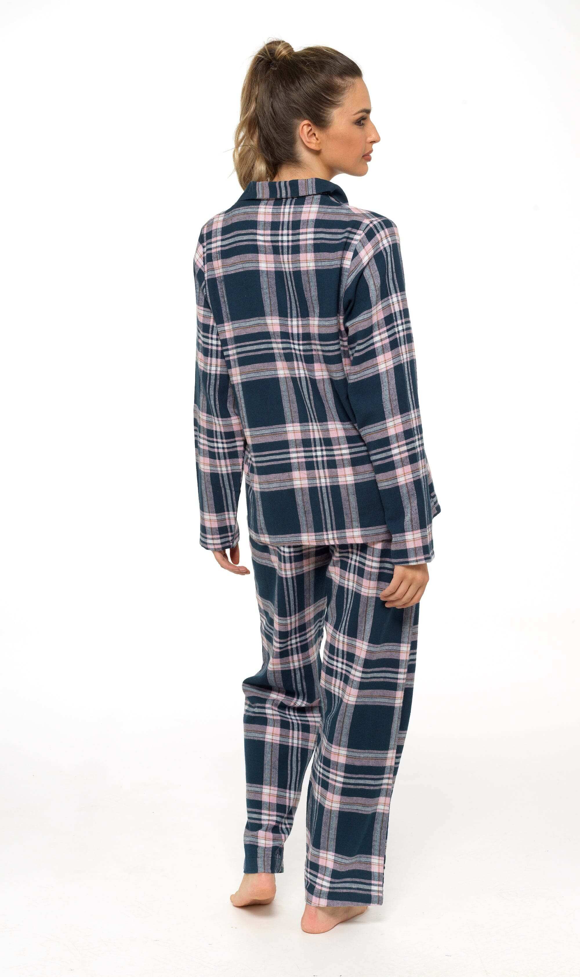 Women's Soft Brushed Cotton Flannelette Pajama Set with Elastic Waistband Cozy Check Pattern Sleepwear for All Seasons Small to XLarge