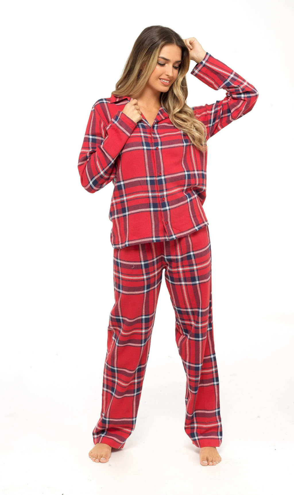 Women's Soft Brushed Cotton Flannelette Pajama Set with Elastic Waistband Cozy Check Pattern Sleepwear for All Seasons Small to XLarge