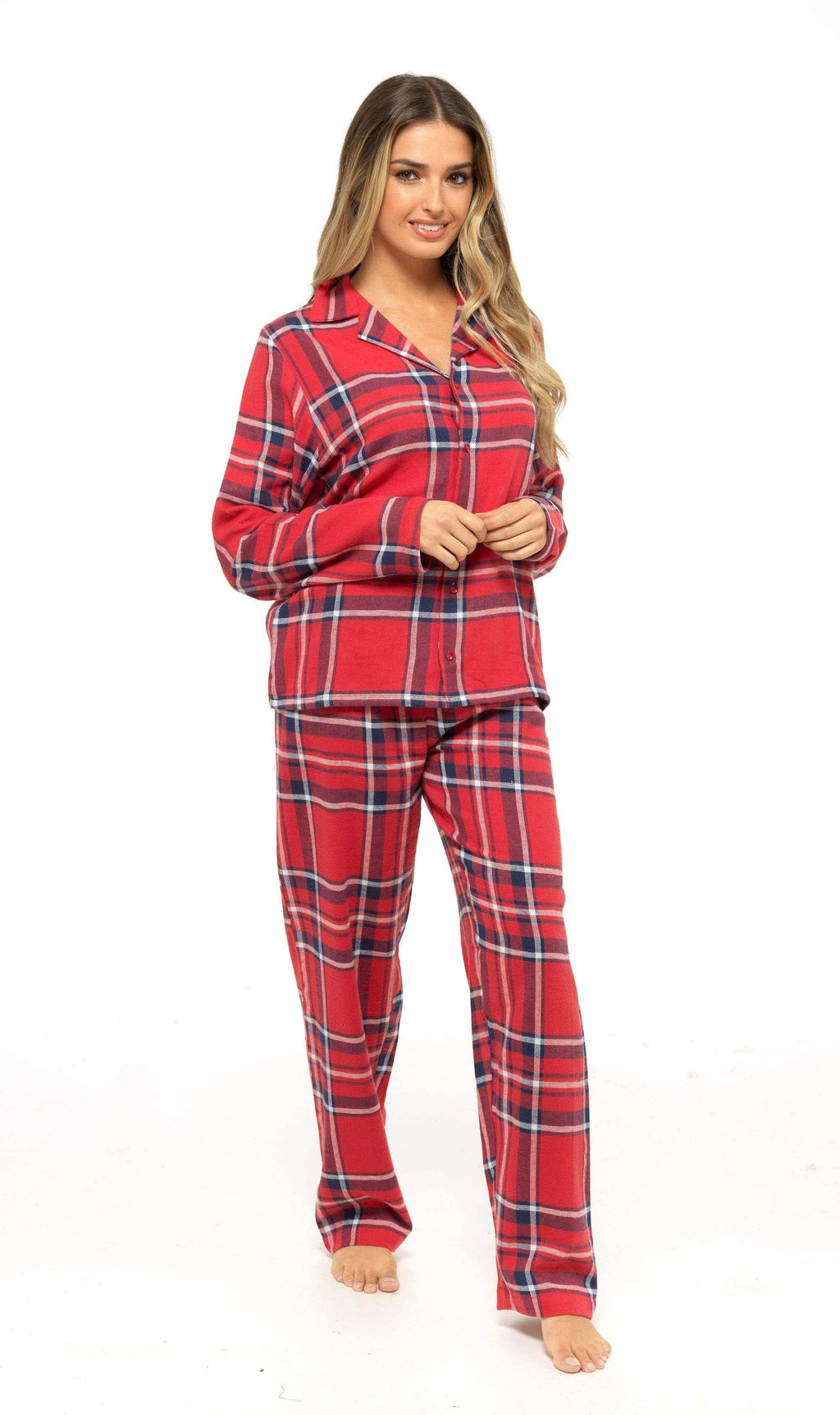 Women's Soft Brushed Cotton Flannelette Pajama Set with Elastic Waistband Cozy Check Pattern Sleepwear for All Seasons Small to XLarge