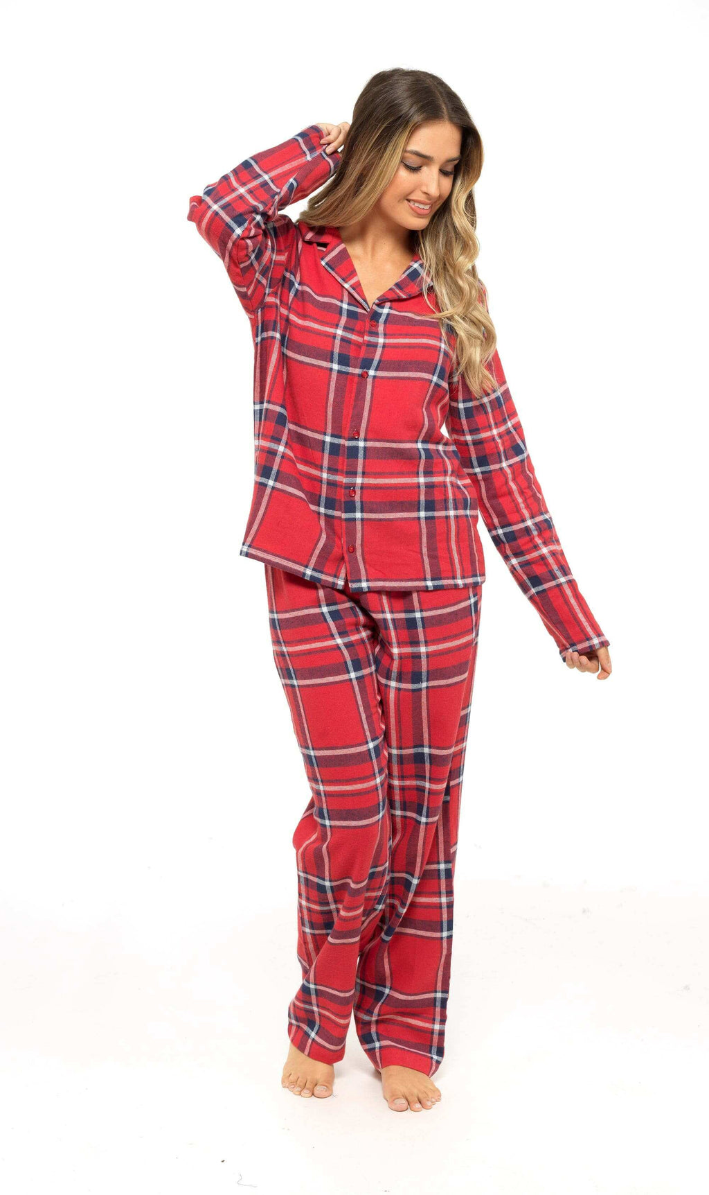 Women's Soft Brushed Cotton Flannelette Pajama Set with Elastic Waistband Cozy Check Pattern Sleepwear for All Seasons Small to XLarge