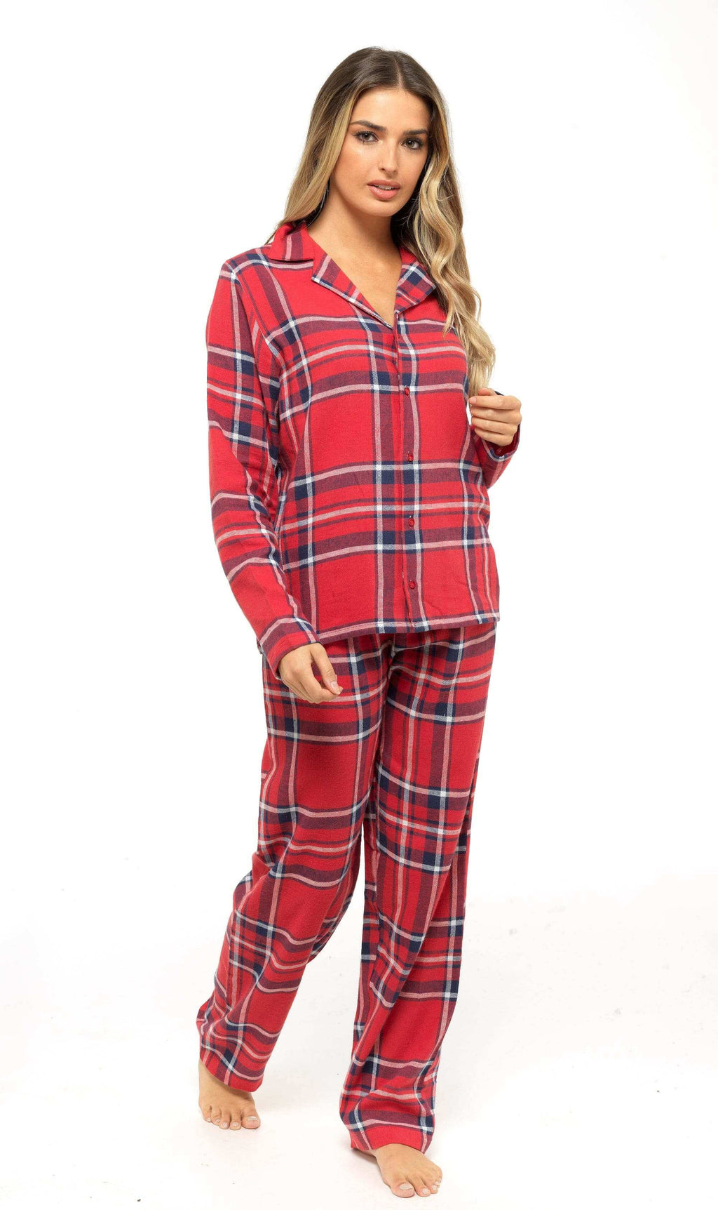 Women's Soft Brushed Cotton Flannelette Pajama Set with Elastic Waistband Cozy Check Pattern Sleepwear for All Seasons Small to XLarge