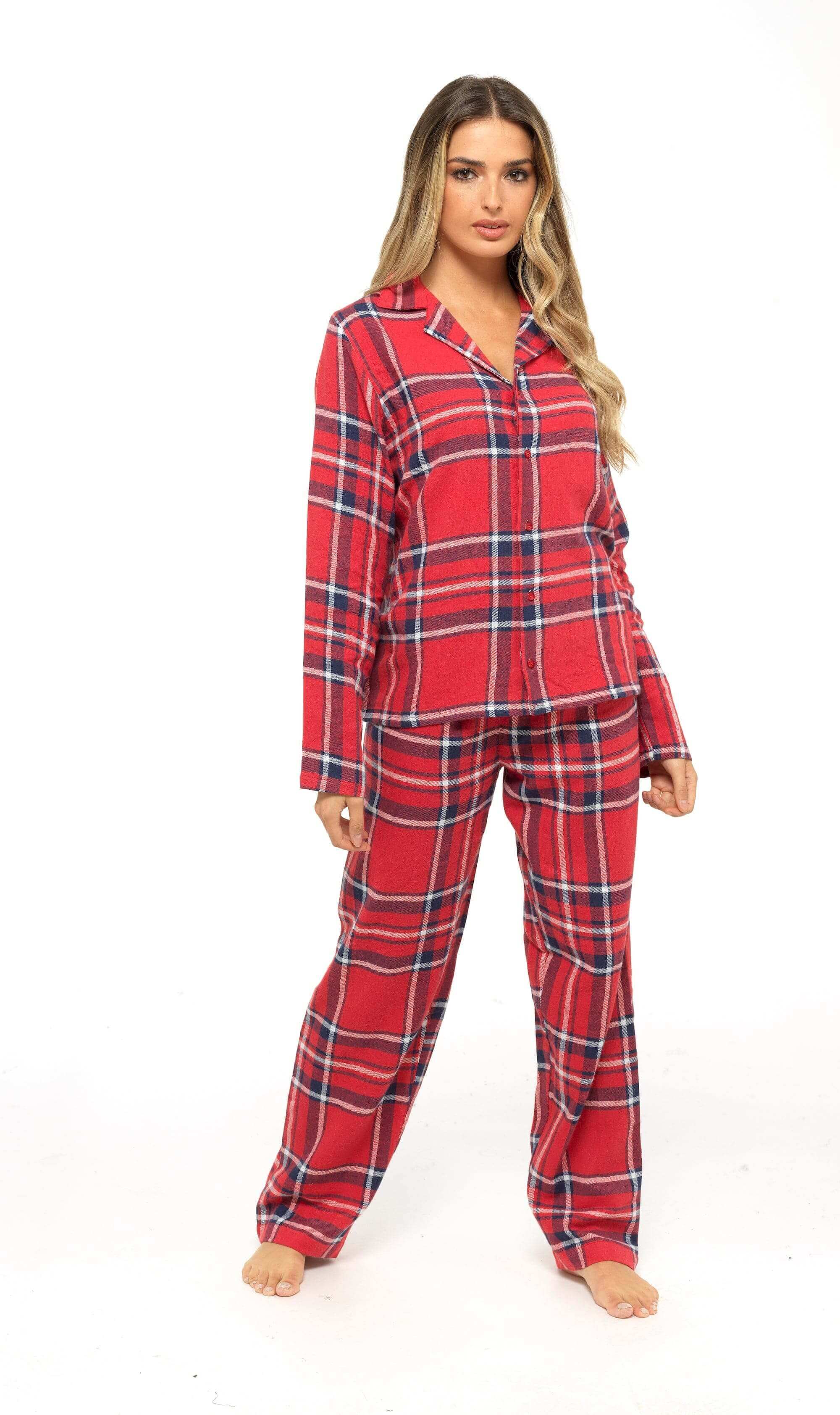 Women's Soft Brushed Cotton Flannelette Pajama Set with Elastic Waistband Cozy Check Pattern Sleepwear for All Seasons Small to XLarge