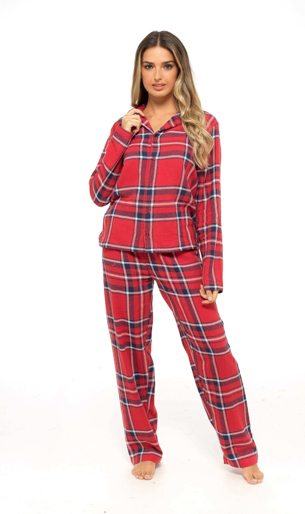 Women's Soft Brushed Cotton Flannelette Pajama Set with Elastic Waistband Cozy Check Pattern Sleepwear for All Seasons Small to XLarge