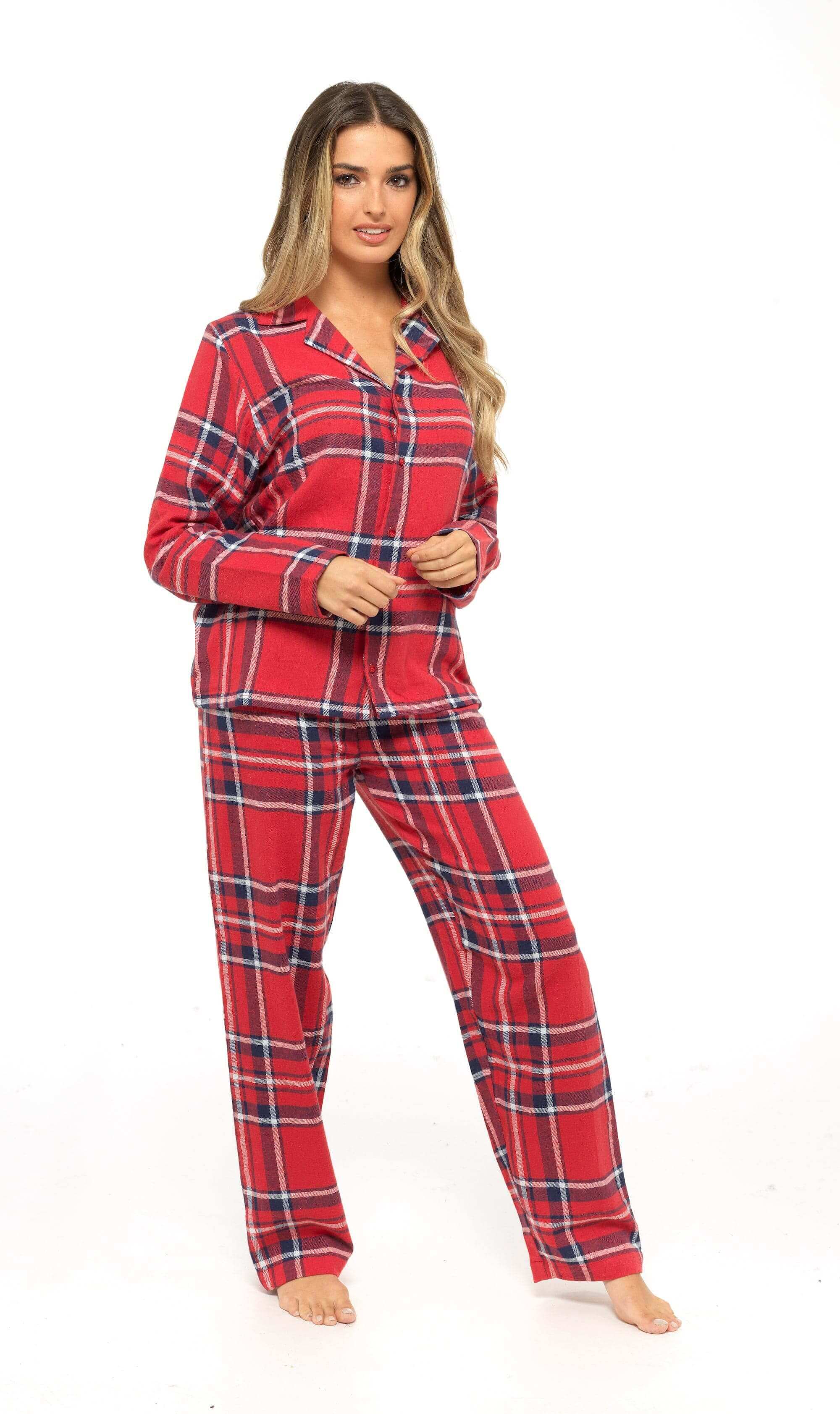 Women's Soft Brushed Cotton Flannelette Pajama Set with Elastic Waistband Cozy Check Pattern Sleepwear for All Seasons Small to XLarge