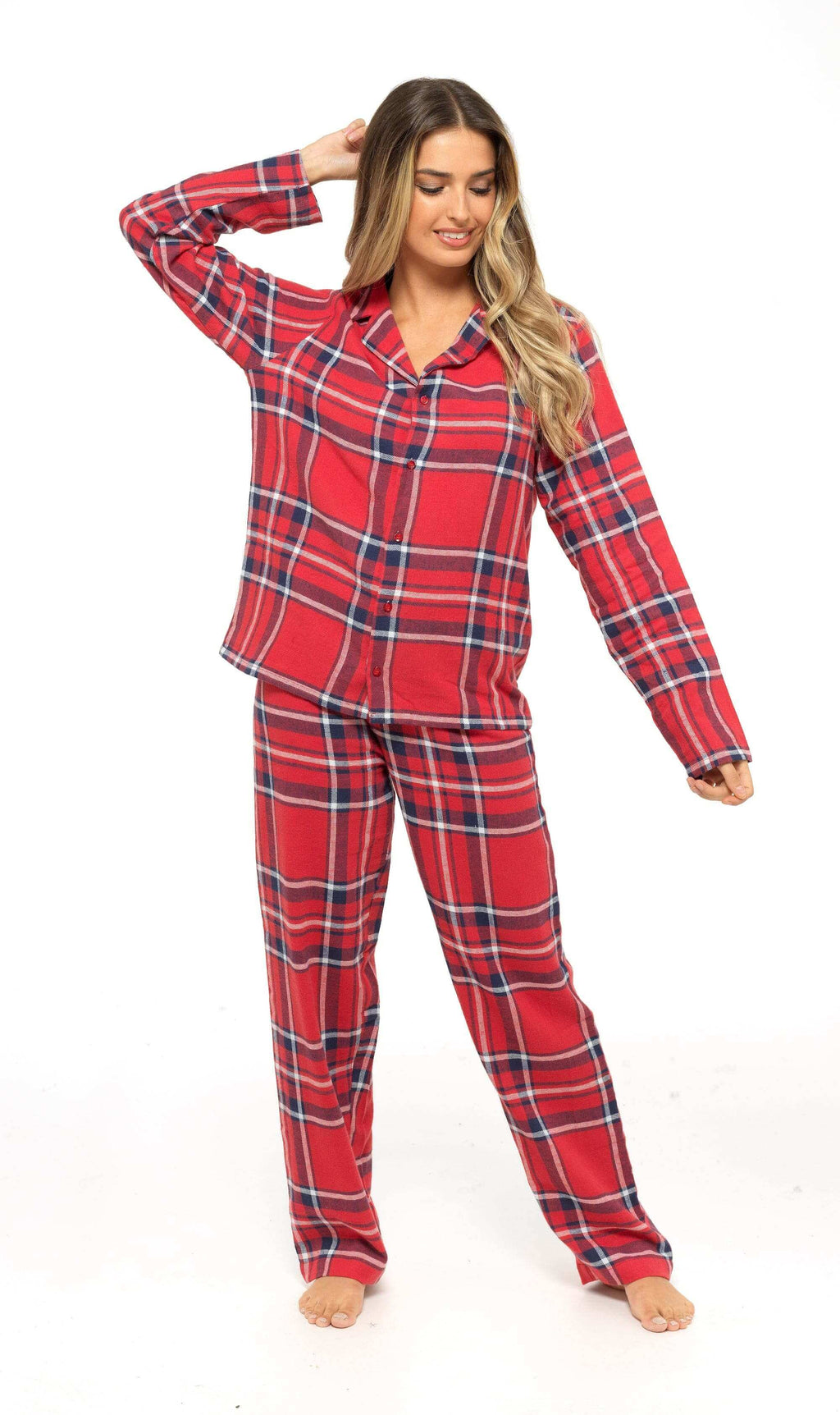 Women's Soft Brushed Cotton Flannelette Pajama Set with Elastic Waistband Cozy Check Pattern Sleepwear for All Seasons Small to XLarge
