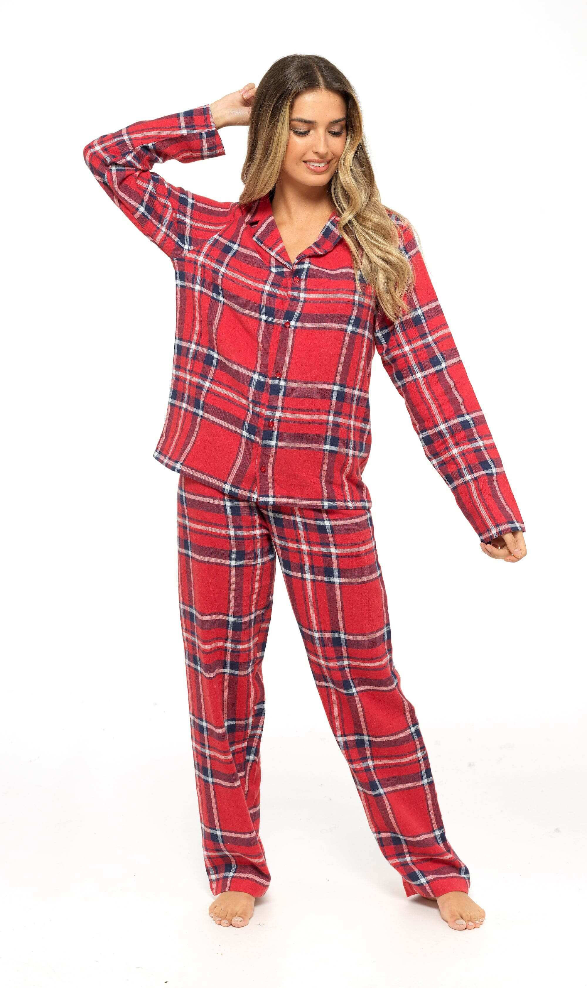 Women's Soft Brushed Cotton Flannelette Pajama Set with Elastic Waistband Cozy Check Pattern Sleepwear for All Seasons Small to XLarge