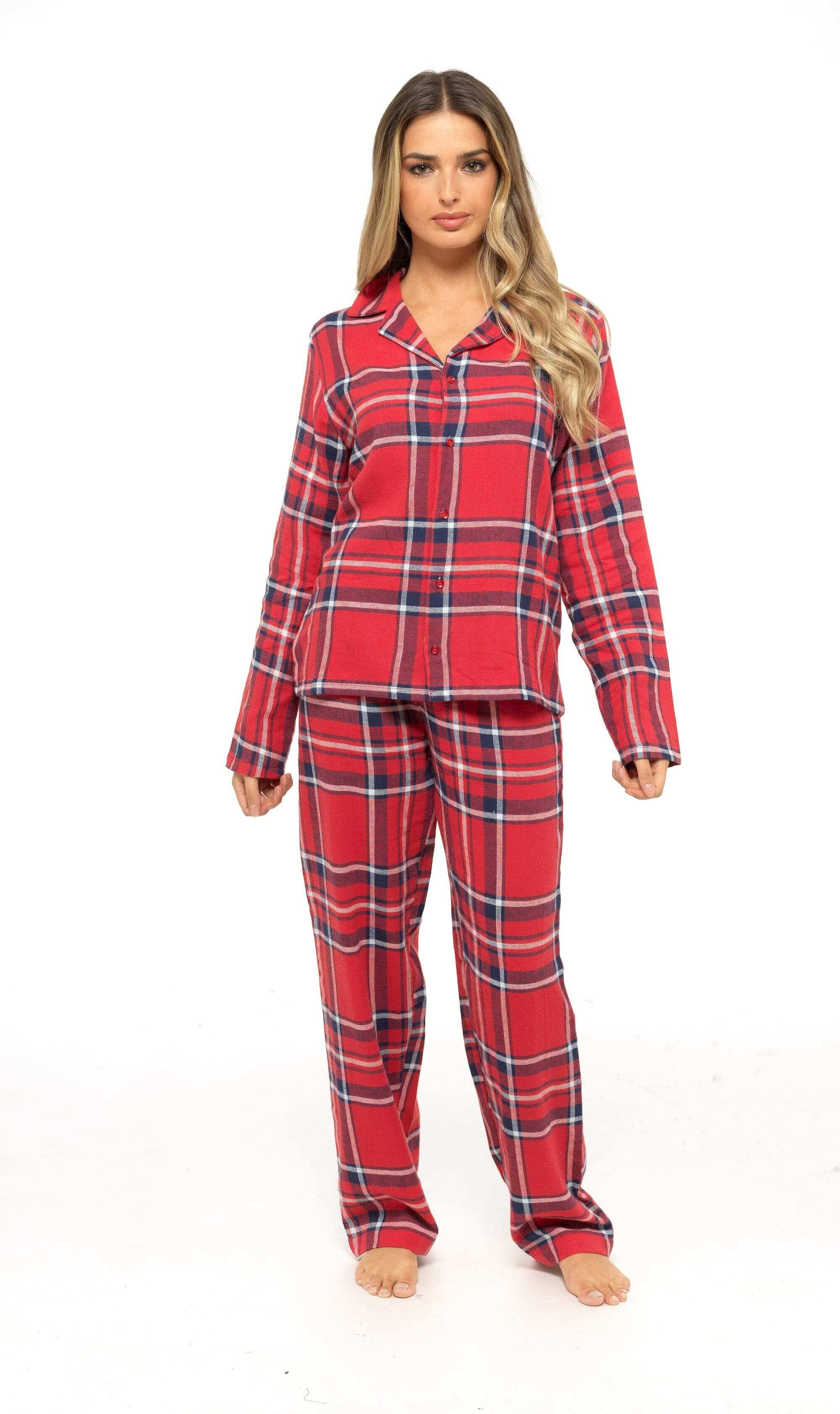 Women's Soft Brushed Cotton Flannelette Pajama Set with Elastic Waistband Cozy Check Pattern Sleepwear for All Seasons Small to XLarge