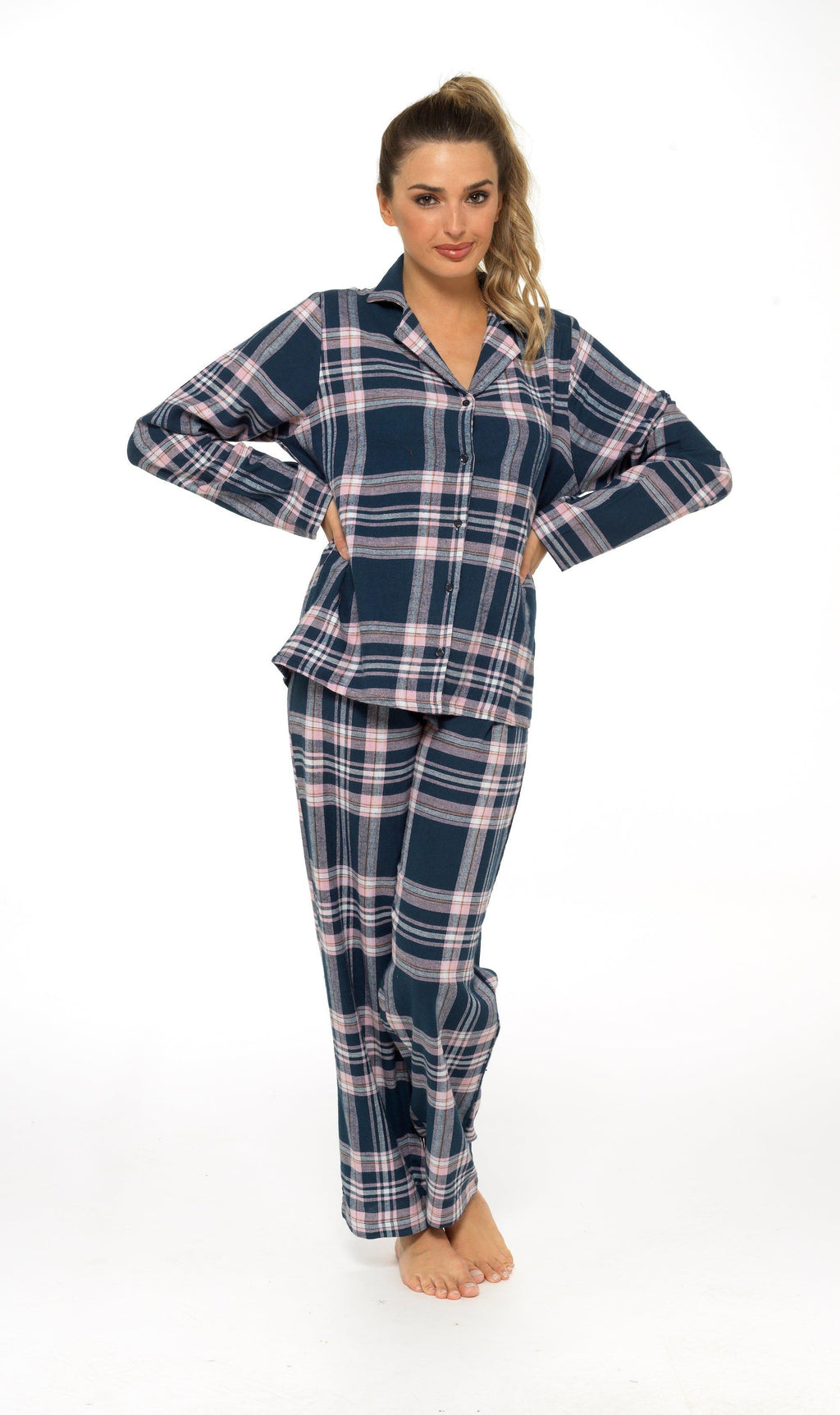 women-s-soft-cotton-flannelette-check-pyjama-set-with-elasticated-waistband-cosy-warm-nightwear-pjs-classic-check-pattern-sleepwear-uk-sizes-8-22-by-daisy-dreamer-pyjamas-659667462 - Bobobiy