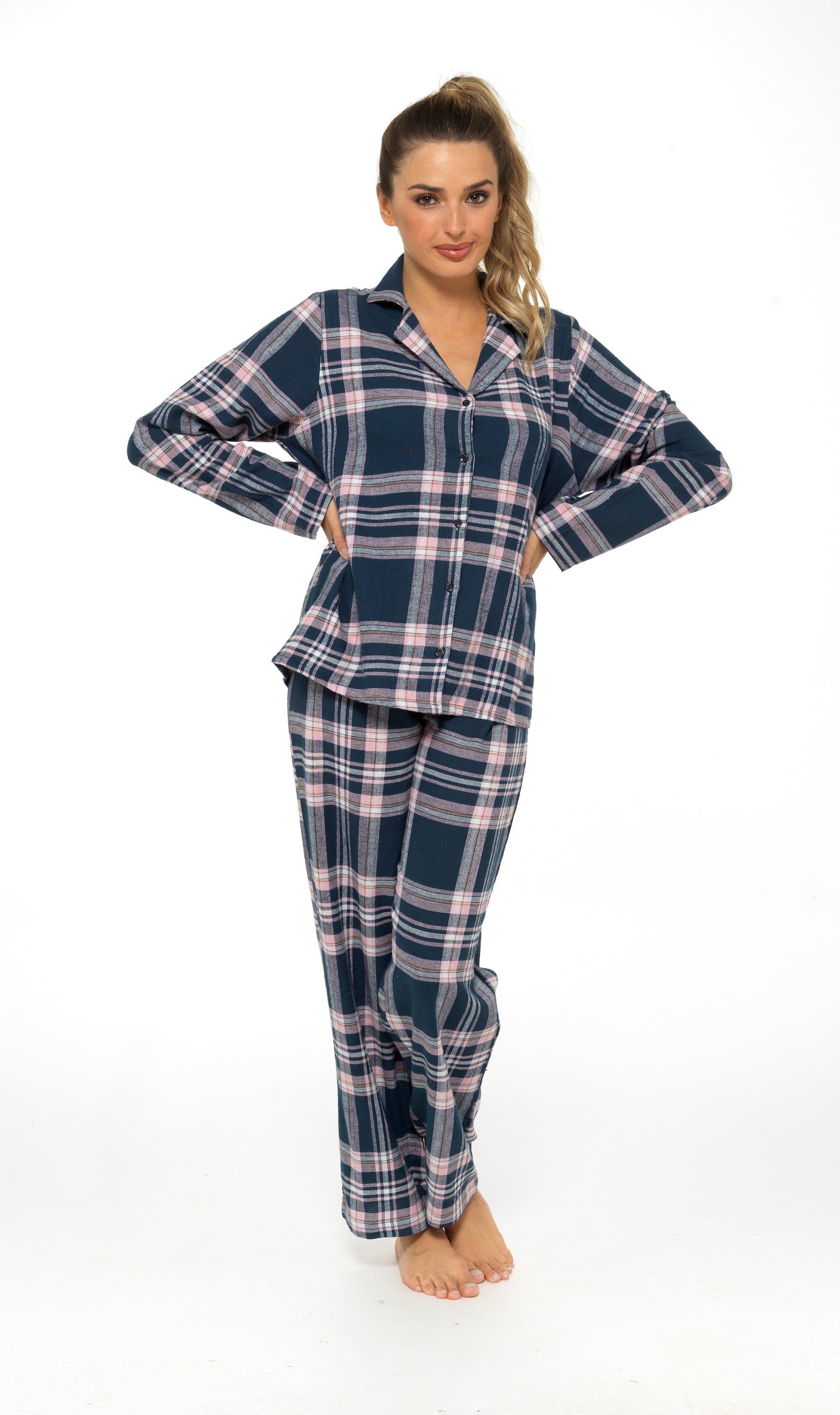 women-s-soft-cotton-flannelette-check-pyjama-set-with-elasticated-waistband-cosy-warm-nightwear-pjs-classic-check-pattern-sleepwear-uk-sizes-8-22-by-daisy-dreamer-pyjamas-659667462 - Bobobiy