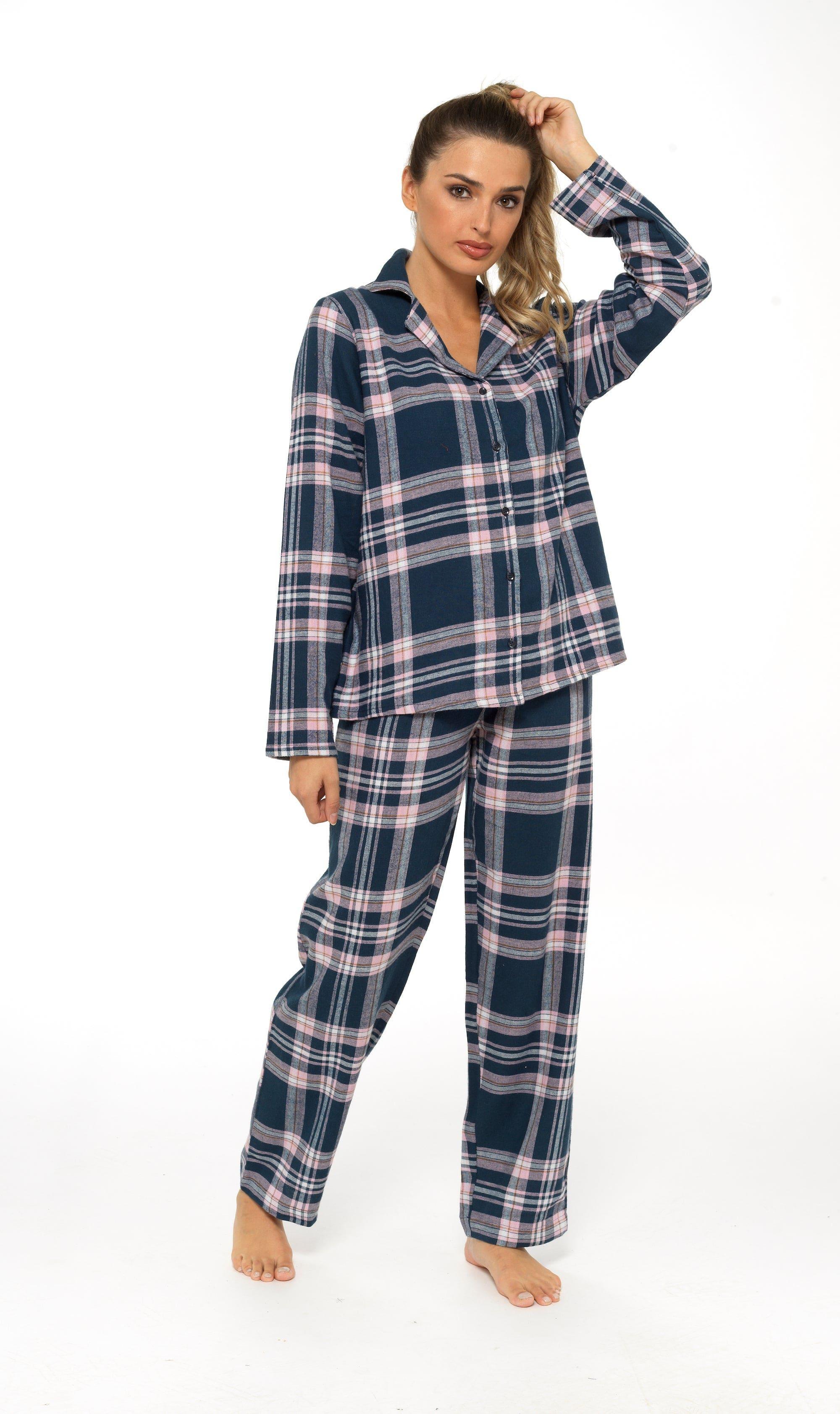 women-s-soft-cotton-flannelette-check-pyjama-set-with-elasticated-waistband-cosy-warm-nightwear-pjs-classic-check-pattern-sleepwear-uk-sizes-8-22-by-daisy-dreamer-pyjamas-659667464 - Bobobiy