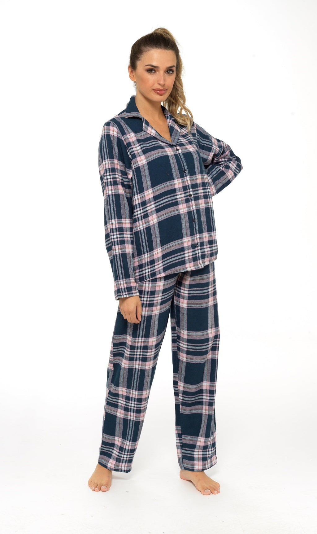 women-s-soft-cotton-flannelette-check-pyjama-set-with-elasticated-waistband-cosy-warm-nightwear-pjs-classic-check-pattern-sleepwear-uk-sizes-8-22-by-daisy-dreamer-pyjamas-659667465 - Bobobiy