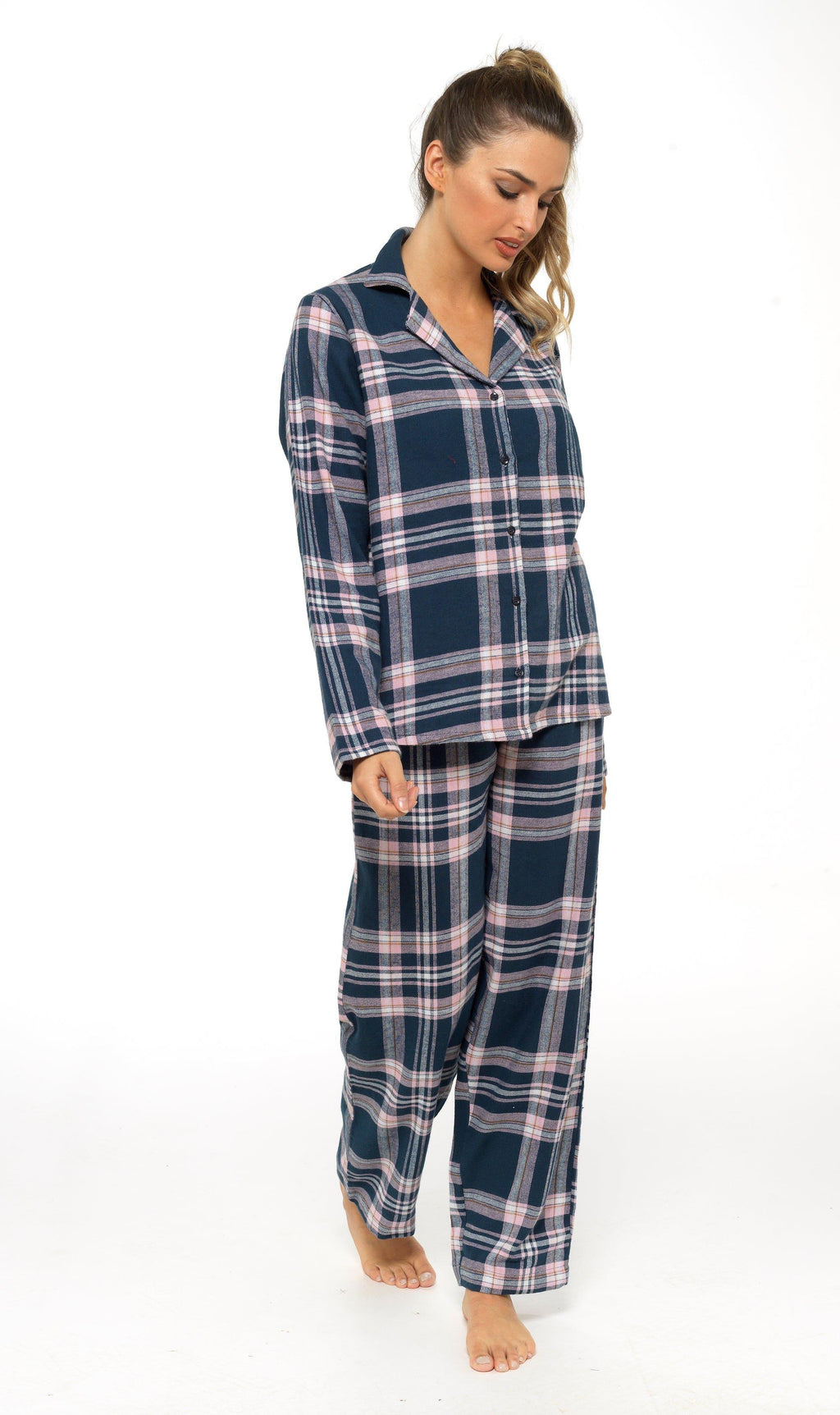 women-s-soft-cotton-flannelette-check-pyjama-set-with-elasticated-waistband-cosy-warm-nightwear-pjs-classic-check-pattern-sleepwear-uk-sizes-8-22-by-daisy-dreamer-pyjamas-659667514 - Bobobiy