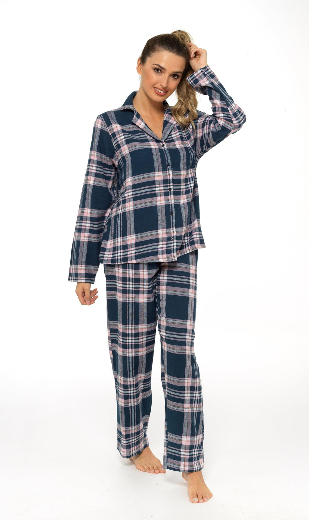 women-s-soft-cotton-flannelette-check-pyjama-set-with-elasticated-waistband-cosy-warm-nightwear-pjs-classic-check-pattern-sleepwear-uk-sizes-8-22-by-daisy-dreamer-pyjamas-659667515 - Bobobiy