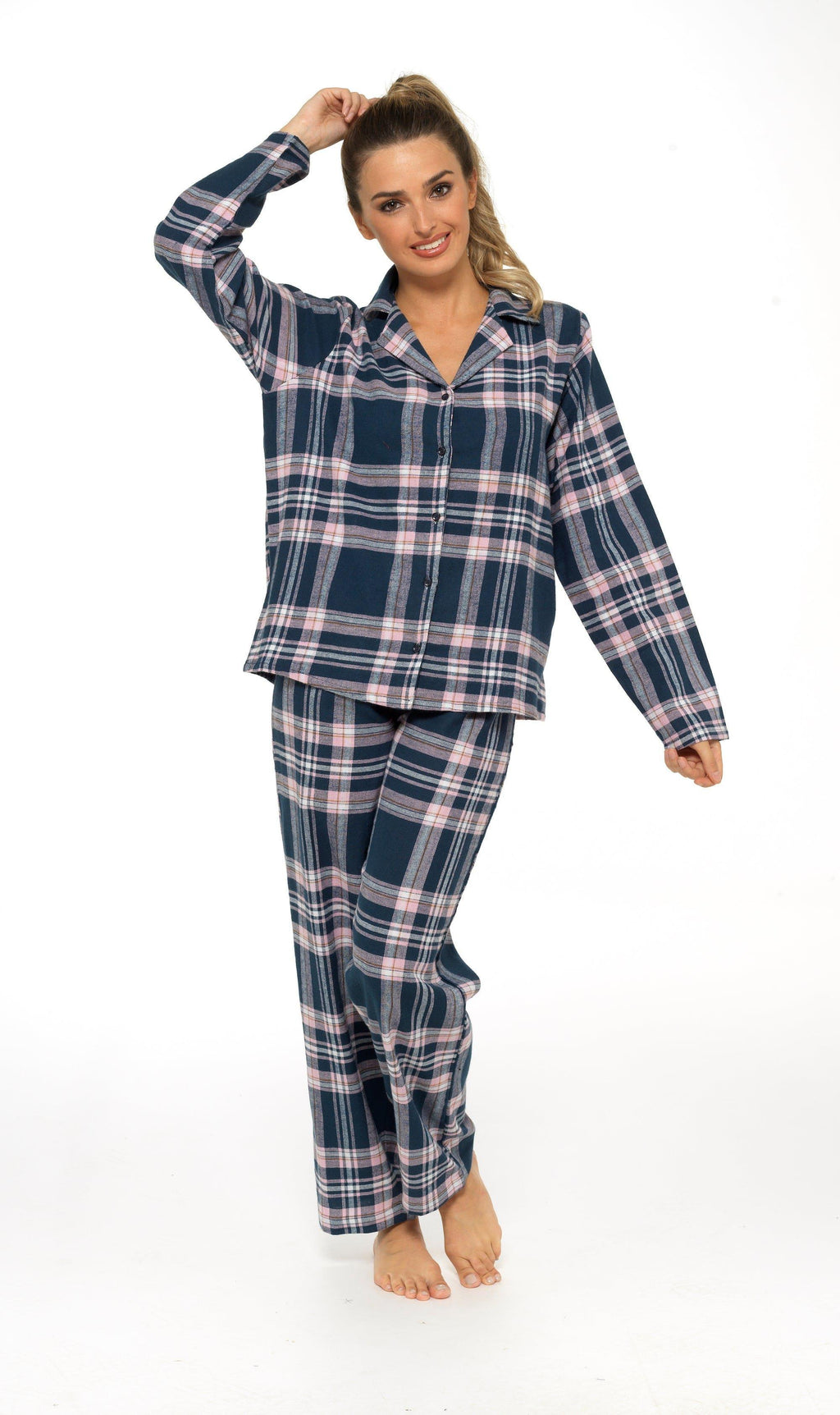 women-s-soft-cotton-flannelette-check-pyjama-set-with-elasticated-waistband-cosy-warm-nightwear-pjs-classic-check-pattern-sleepwear-uk-sizes-8-22-by-daisy-dreamer-pyjamas-659667516 - Bobobiy