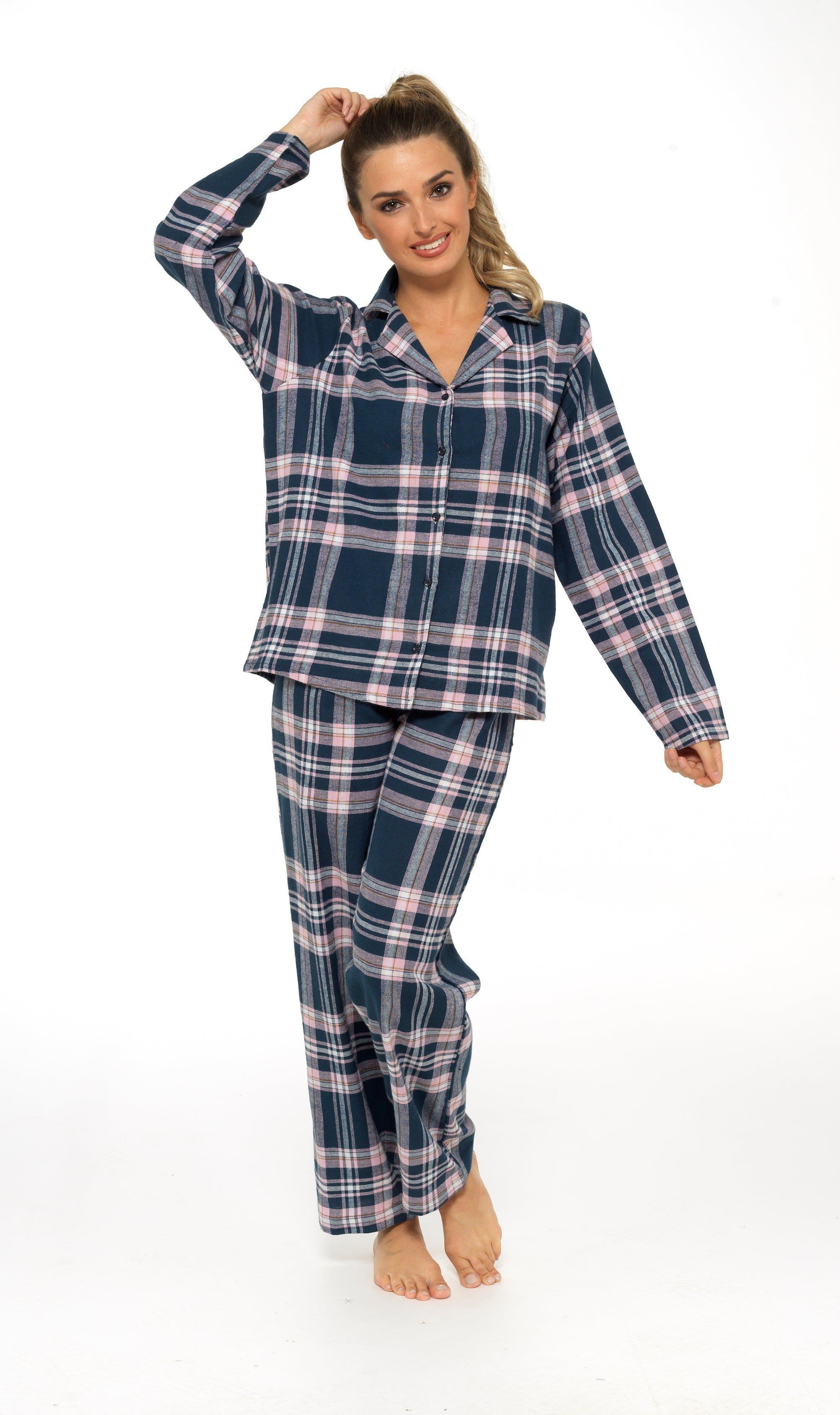 women-s-soft-cotton-flannelette-check-pyjama-set-with-elasticated-waistband-cosy-warm-nightwear-pjs-classic-check-pattern-sleepwear-uk-sizes-8-22-by-daisy-dreamer-pyjamas-659667516 - Bobobiy