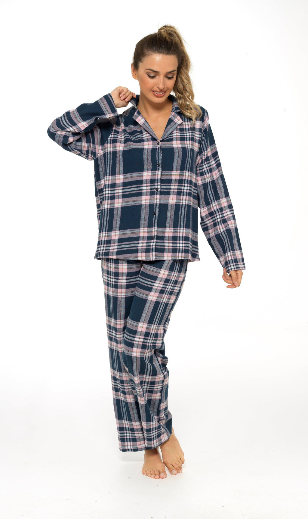 women-s-soft-cotton-flannelette-check-pyjama-set-with-elasticated-waistband-cosy-warm-nightwear-pjs-classic-check-pattern-sleepwear-uk-sizes-8-22-by-daisy-dreamer-pyjamas-659667518 - Bobobiy