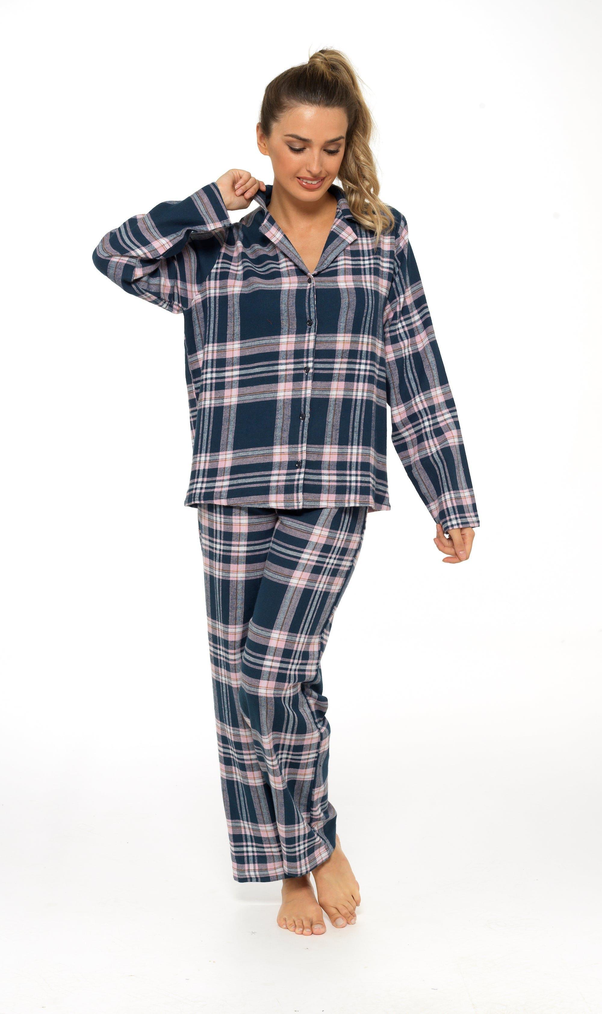 women-s-soft-cotton-flannelette-check-pyjama-set-with-elasticated-waistband-cosy-warm-nightwear-pjs-classic-check-pattern-sleepwear-uk-sizes-8-22-by-daisy-dreamer-pyjamas-659667518 - Bobobiy