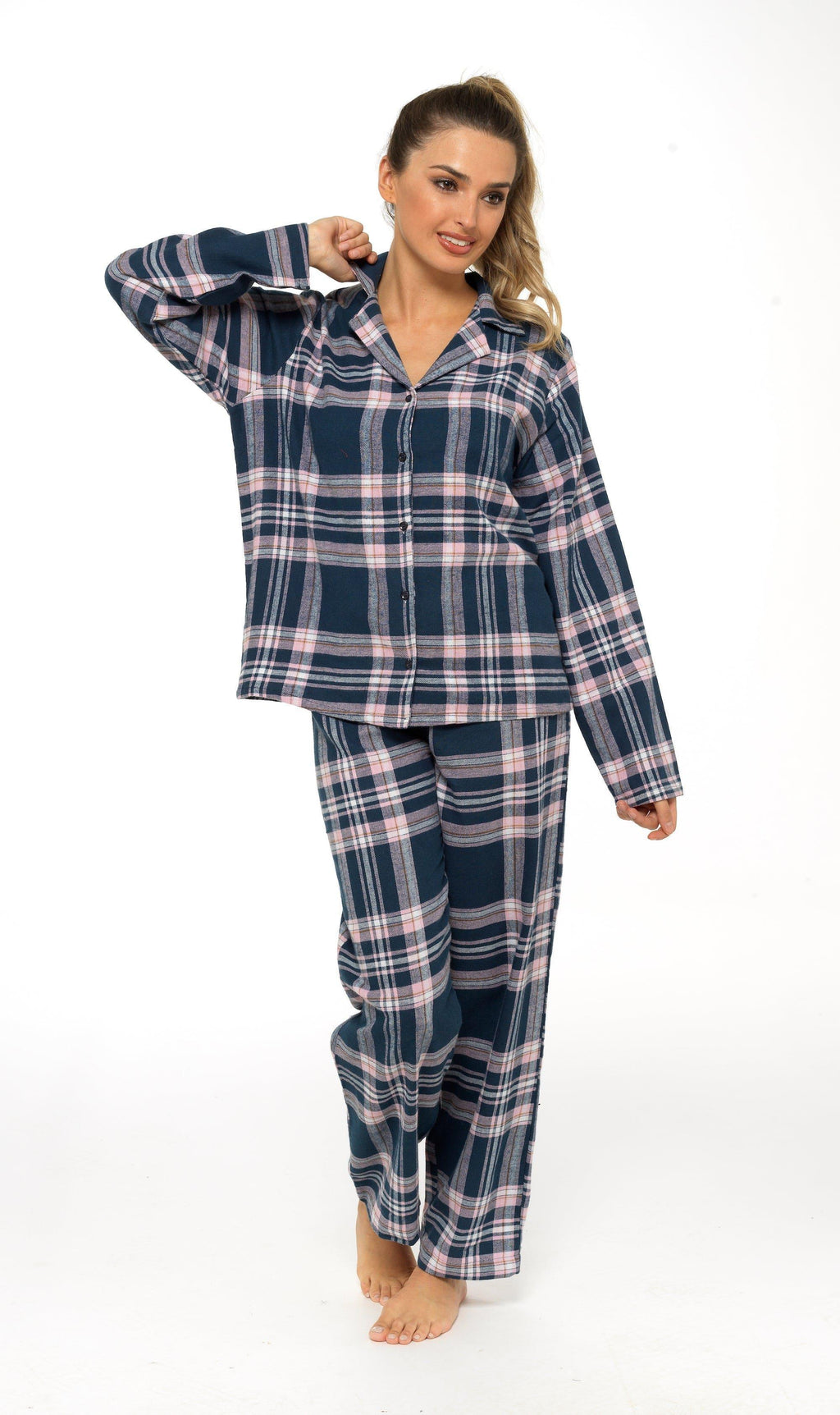 women-s-soft-cotton-flannelette-check-pyjama-set-with-elasticated-waistband-cosy-warm-nightwear-pjs-classic-check-pattern-sleepwear-uk-sizes-8-22-by-daisy-dreamer-pyjamas-659667519 - Bobobiy