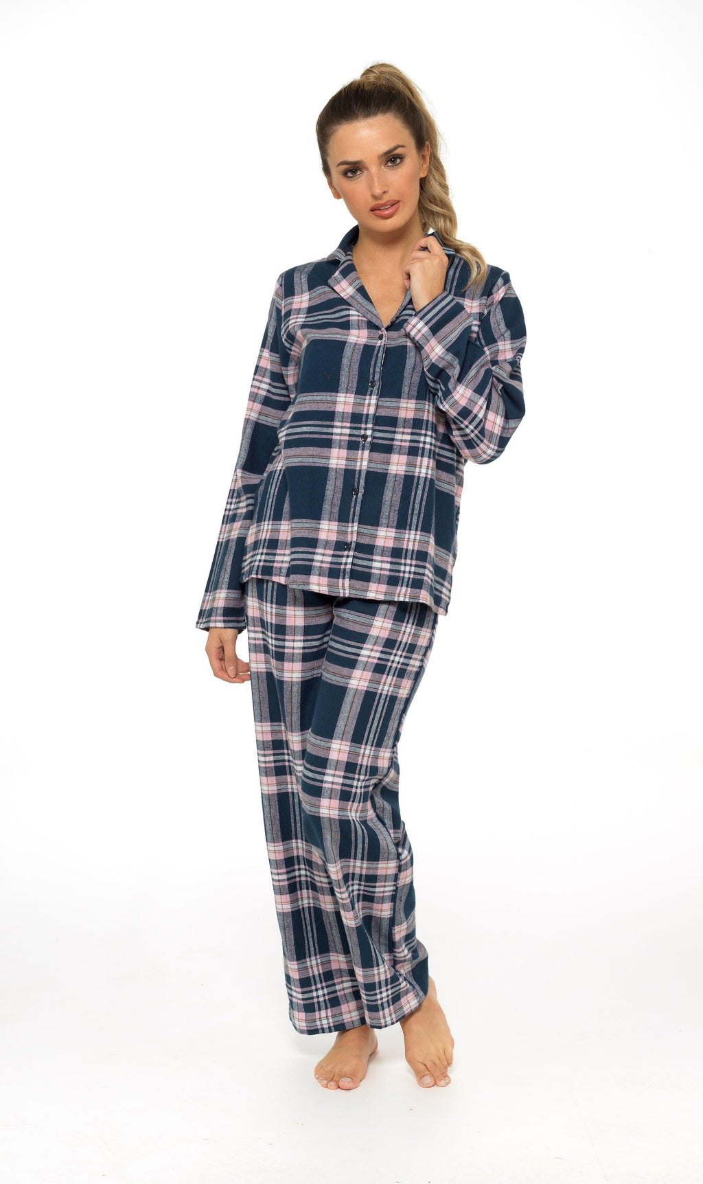 women-s-soft-cotton-flannelette-check-pyjama-set-with-elasticated-waistband-cosy-warm-nightwear-pjs-classic-check-pattern-sleepwear-uk-sizes-8-22-by-daisy-dreamer-pyjamas-659667522 - Bobobiy