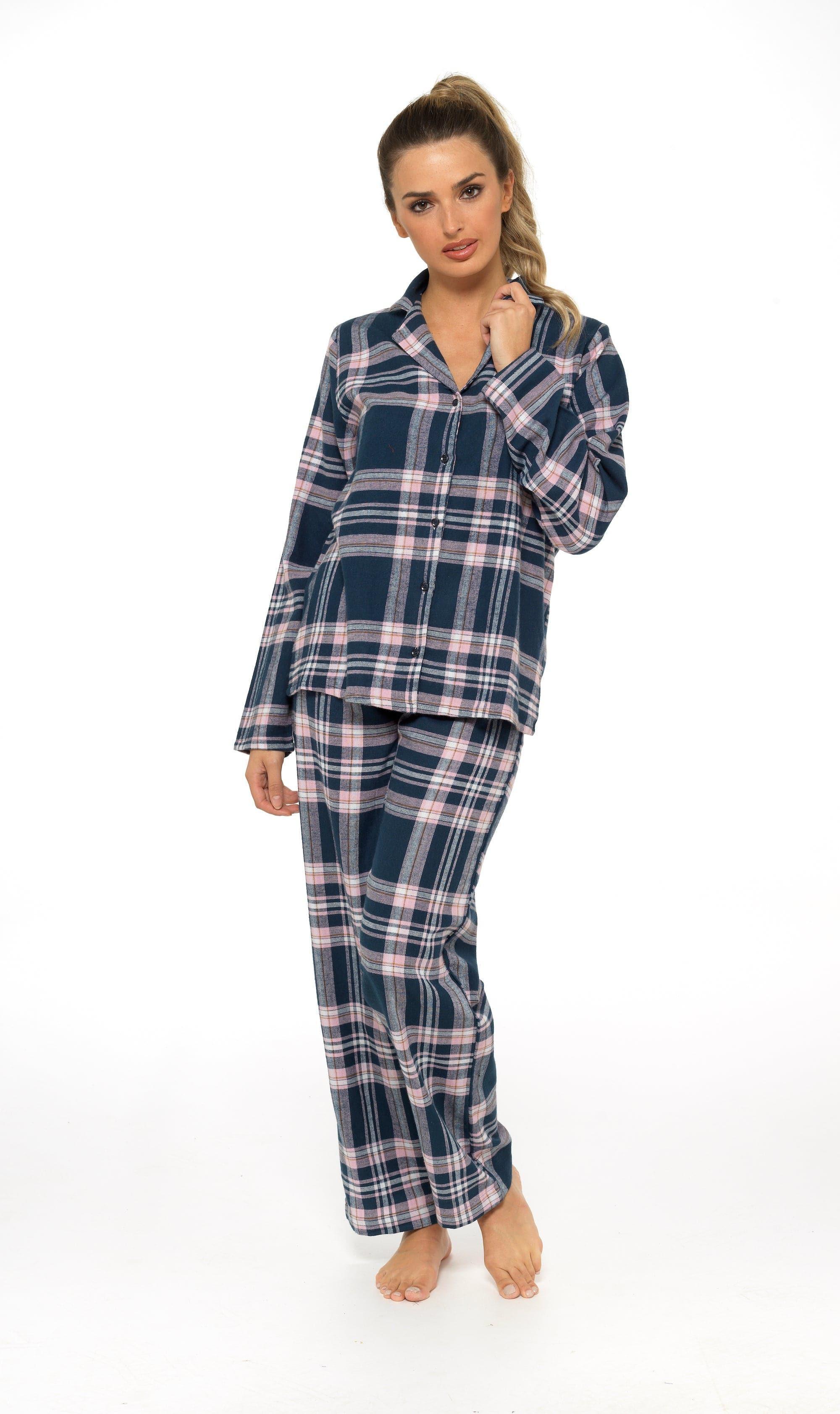 women-s-soft-cotton-flannelette-check-pyjama-set-with-elasticated-waistband-cosy-warm-nightwear-pjs-classic-check-pattern-sleepwear-uk-sizes-8-22-by-daisy-dreamer-pyjamas-659667522 - Bobobiy