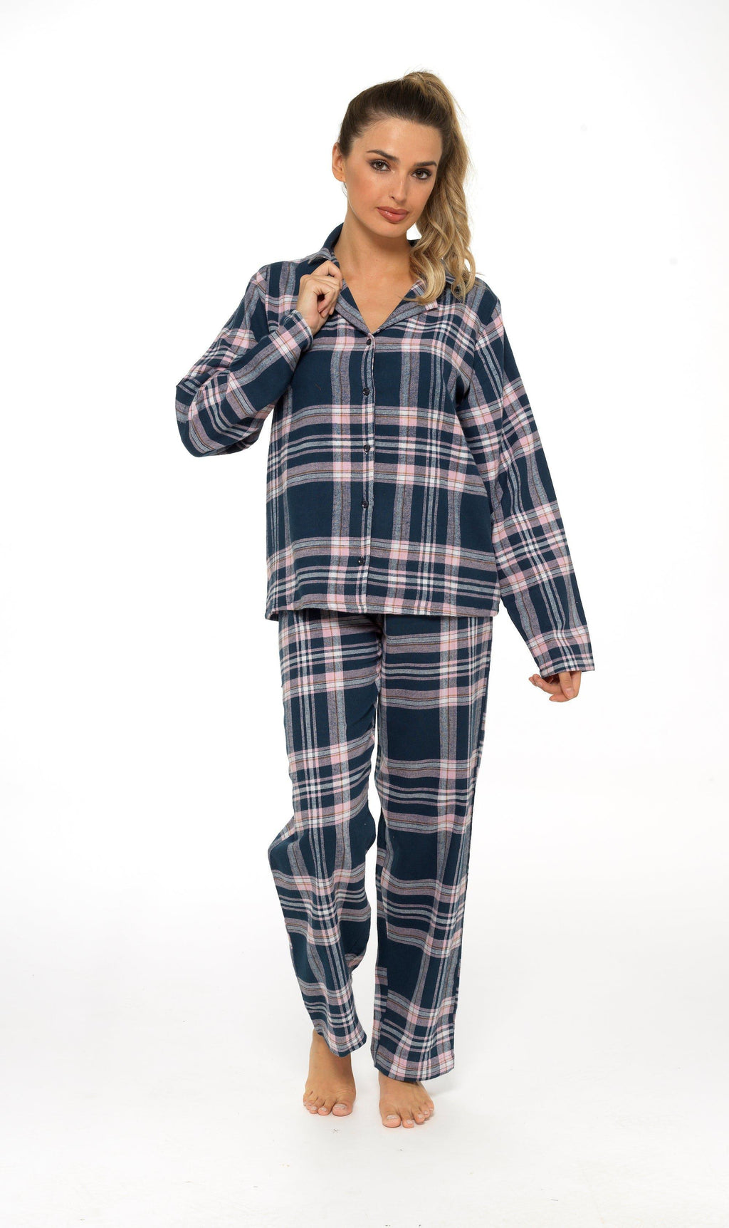 women-s-soft-cotton-flannelette-check-pyjama-set-with-elasticated-waistband-cosy-warm-nightwear-pjs-classic-check-pattern-sleepwear-uk-sizes-8-22-by-daisy-dreamer-pyjamas-659667523 - Bobobiy