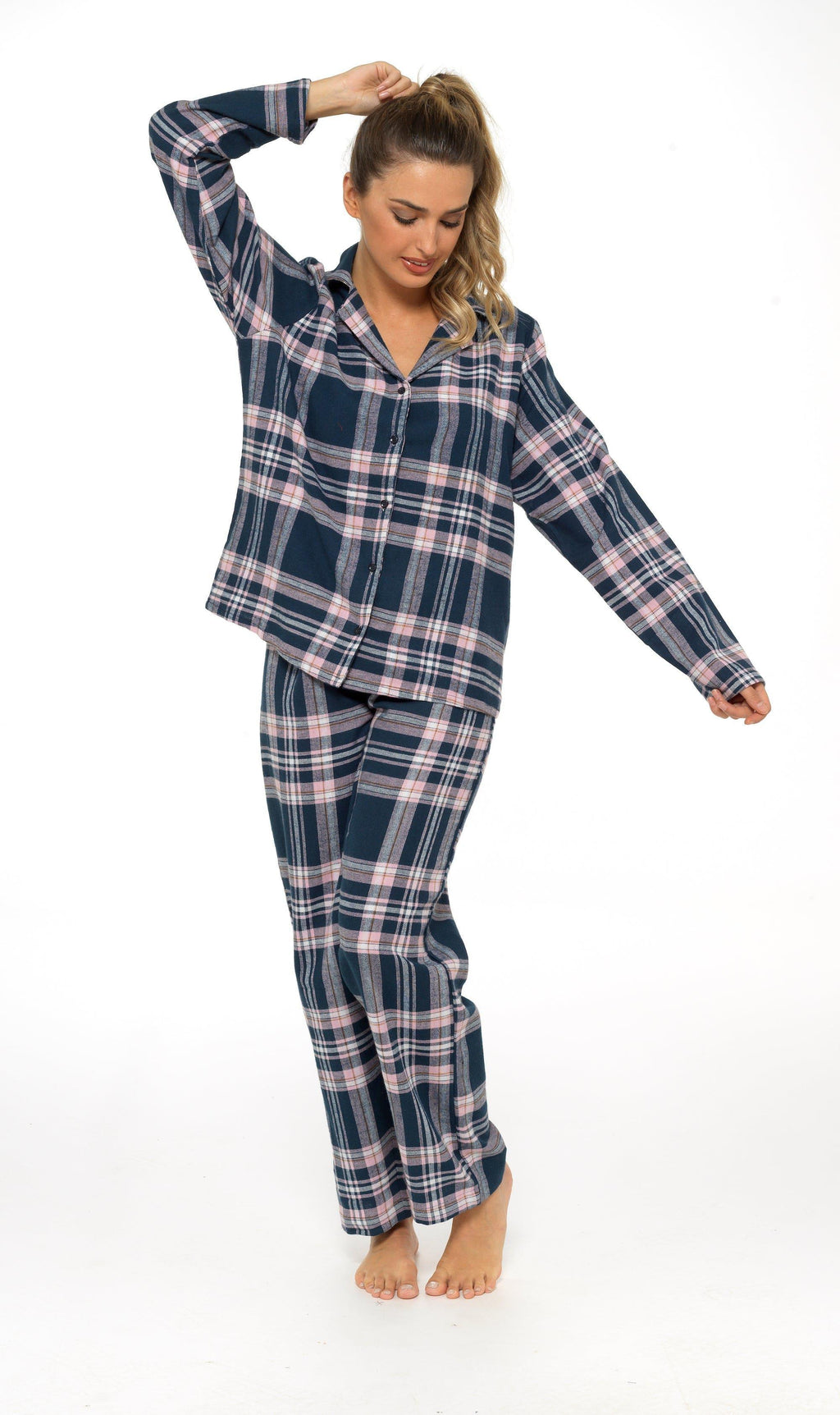 women-s-soft-cotton-flannelette-check-pyjama-set-with-elasticated-waistband-cosy-warm-nightwear-pjs-classic-check-pattern-sleepwear-uk-sizes-8-22-by-daisy-dreamer-pyjamas-659667524 - Bobobiy