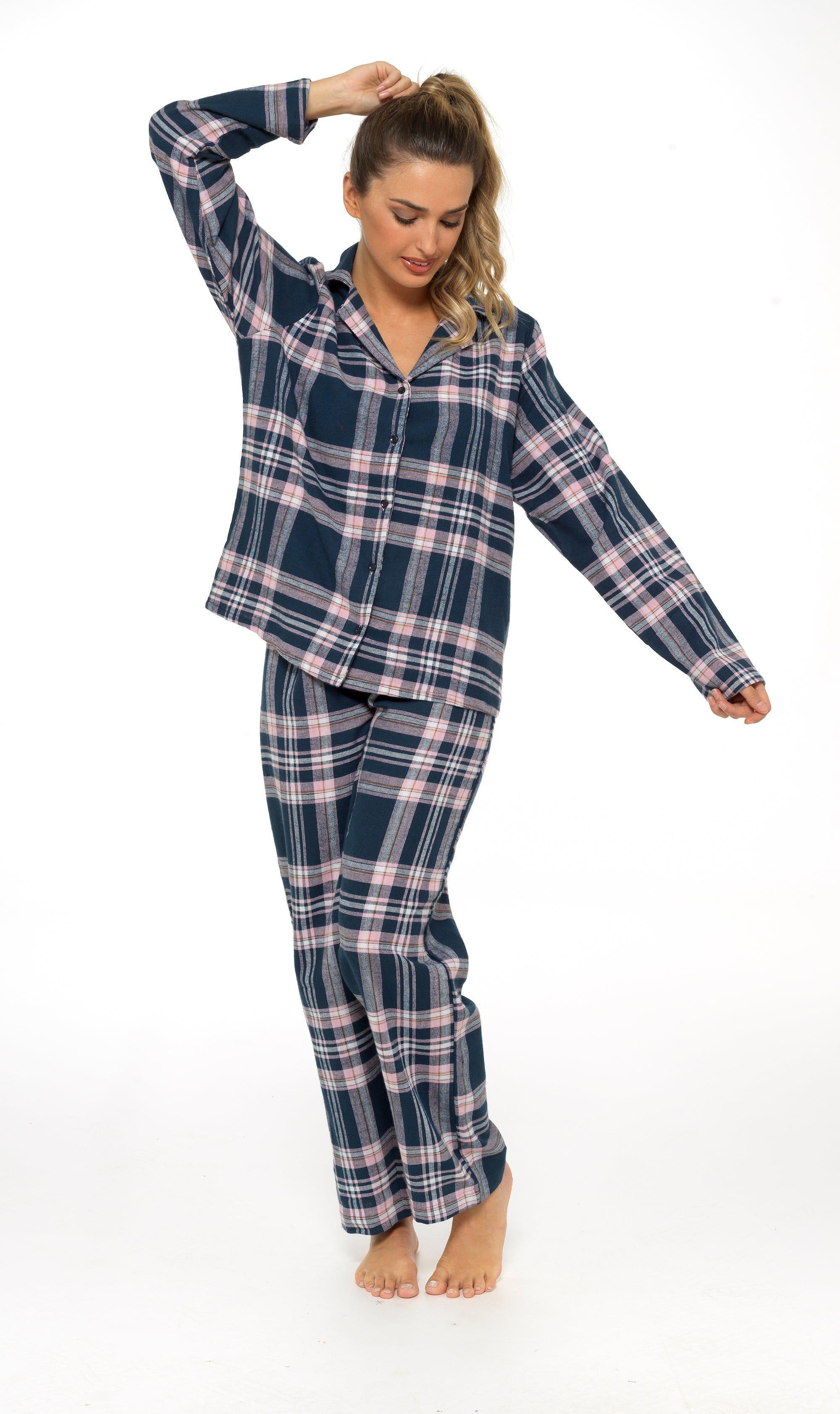 women-s-soft-cotton-flannelette-check-pyjama-set-with-elasticated-waistband-cosy-warm-nightwear-pjs-classic-check-pattern-sleepwear-uk-sizes-8-22-by-daisy-dreamer-pyjamas-659667524 - Bobobiy