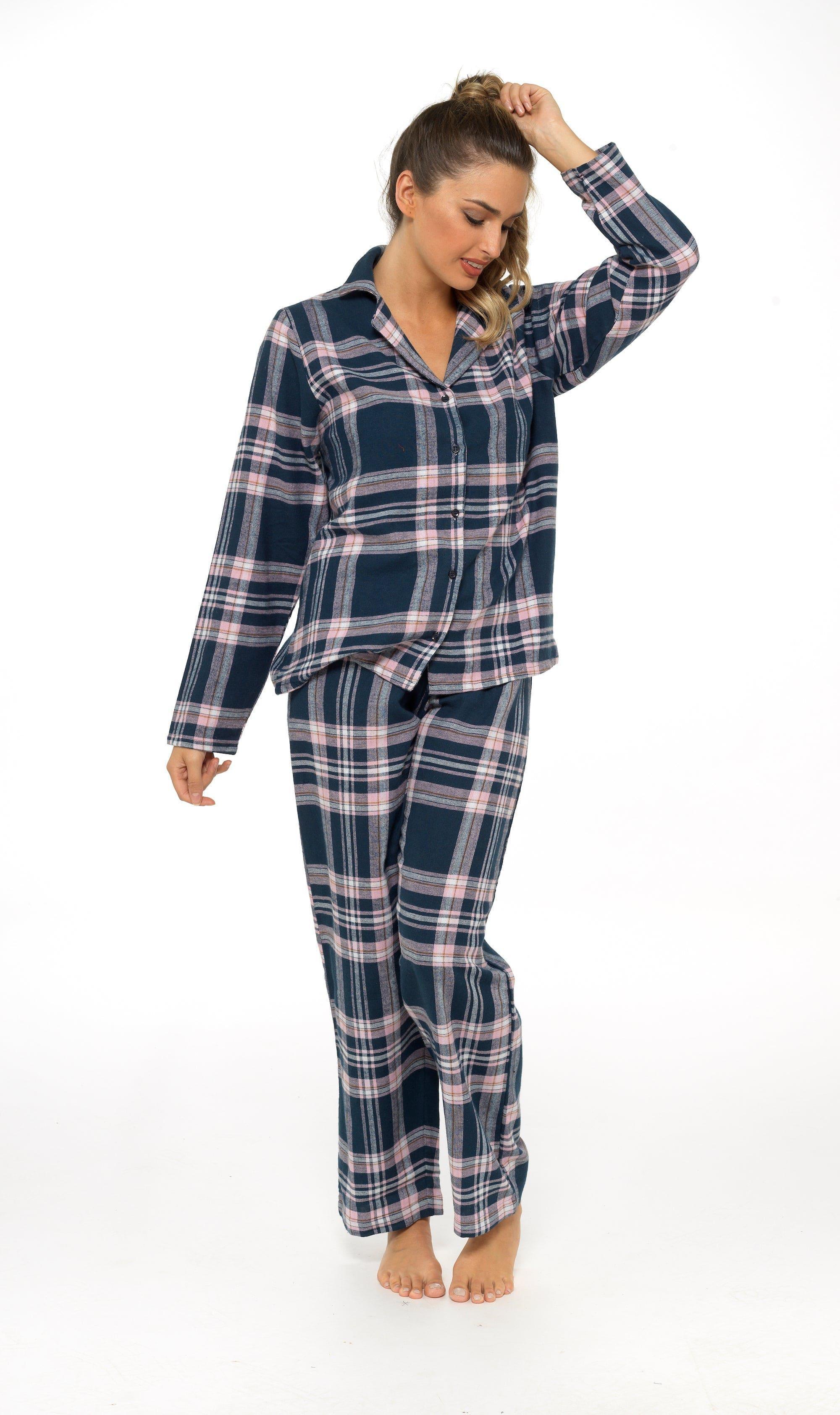 women-s-soft-cotton-flannelette-check-pyjama-set-with-elasticated-waistband-cosy-warm-nightwear-pjs-classic-check-pattern-sleepwear-uk-sizes-8-22-by-daisy-dreamer-pyjamas-659667525 - Bobobiy