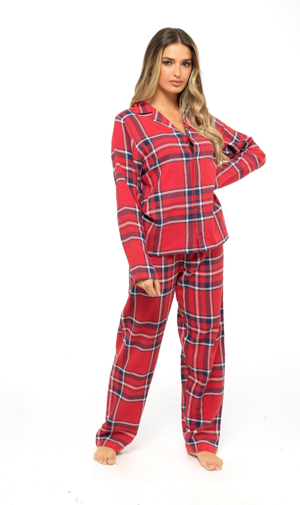 women-s-soft-cotton-flannelette-check-pyjama-set-with-elasticated-waistband-cosy-warm-nightwear-pjs-classic-check-pattern-sleepwear-uk-sizes-8-22-by-daisy-dreamer-pyjamas-659667537 - Bobobiy