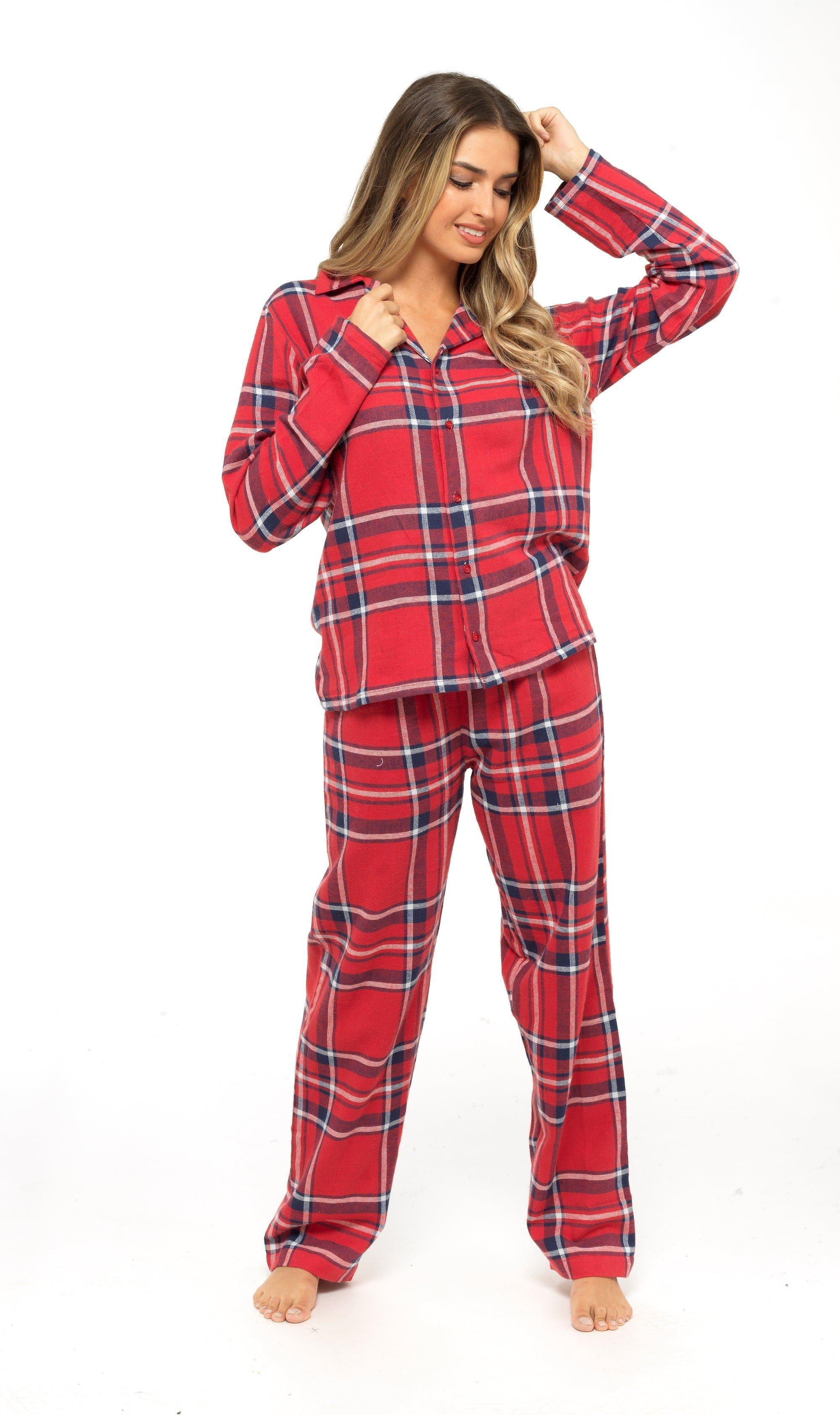 women-s-soft-cotton-flannelette-check-pyjama-set-with-elasticated-waistband-cosy-warm-nightwear-pjs-classic-check-pattern-sleepwear-uk-sizes-8-22-by-daisy-dreamer-pyjamas-659671451 - Bobobiy