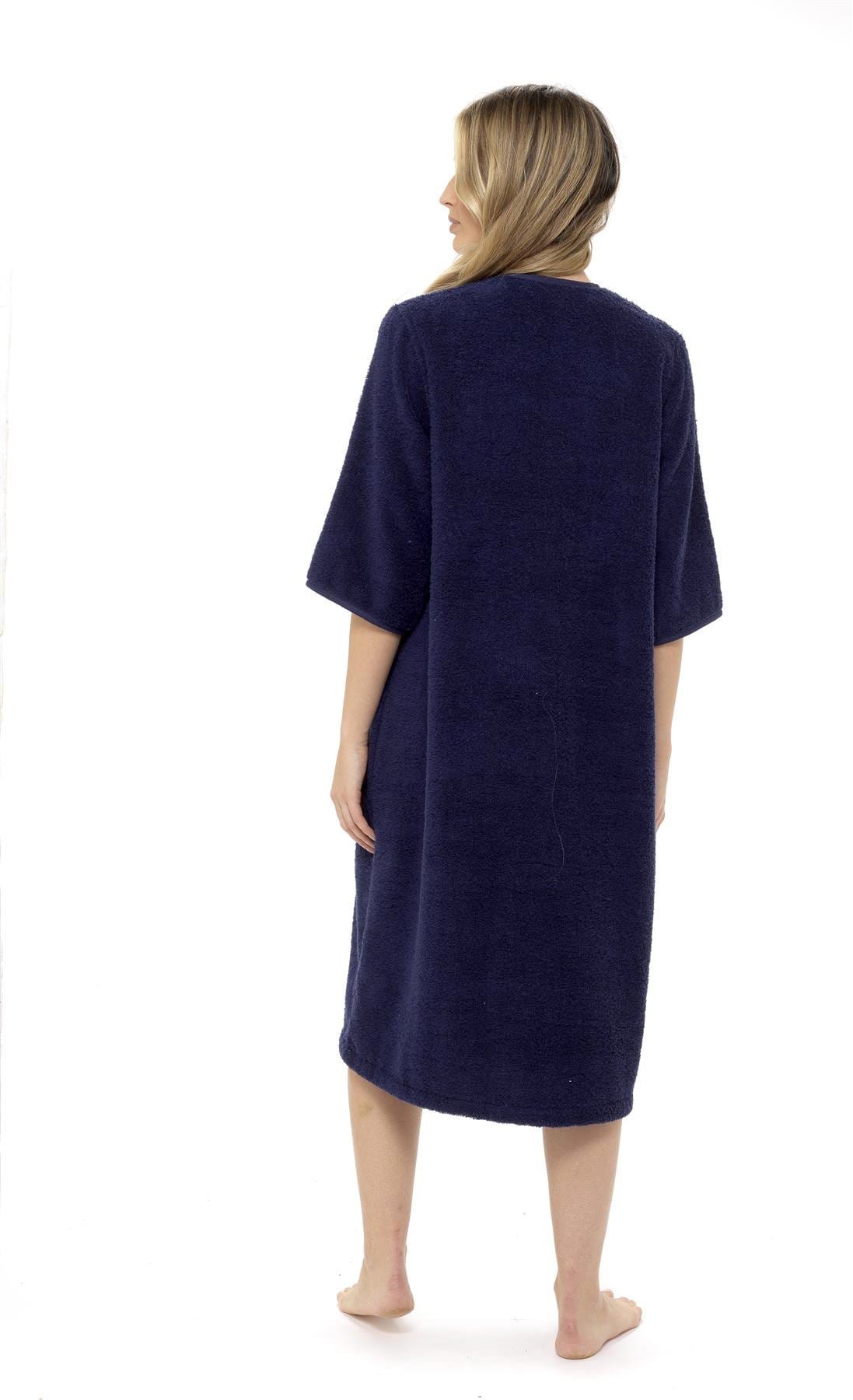 Women's Soft Fluffy Terry Towelling Zip Through Bathrobe 100 Percent Cotton Ultra Absorbent Post-Bath Lounge Wear UK Sizes 8-22