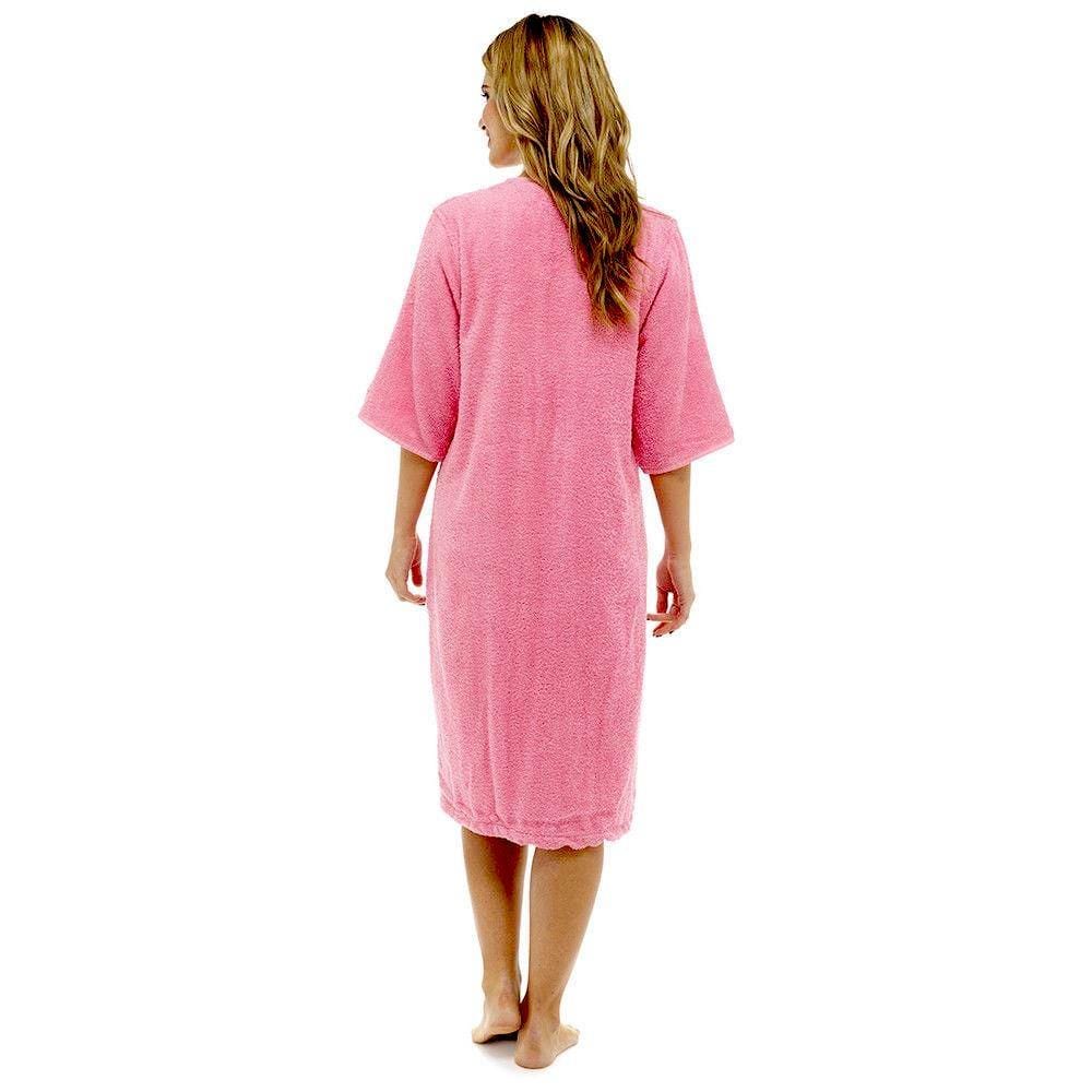 Women's Soft Fluffy Terry Towelling Zip Through Bathrobe 100 Percent Cotton Ultra Absorbent Post-Bath Lounge Wear UK Sizes 8-22