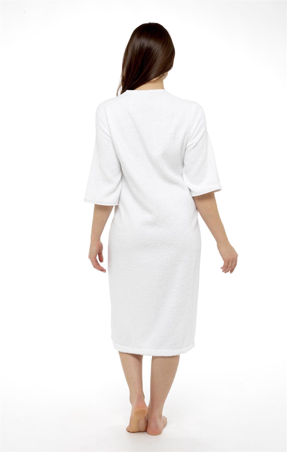 Women's Soft Fluffy Terry Towelling Zip Through Bathrobe 100 Percent Cotton Ultra Absorbent Post-Bath Lounge Wear UK Sizes 8-22