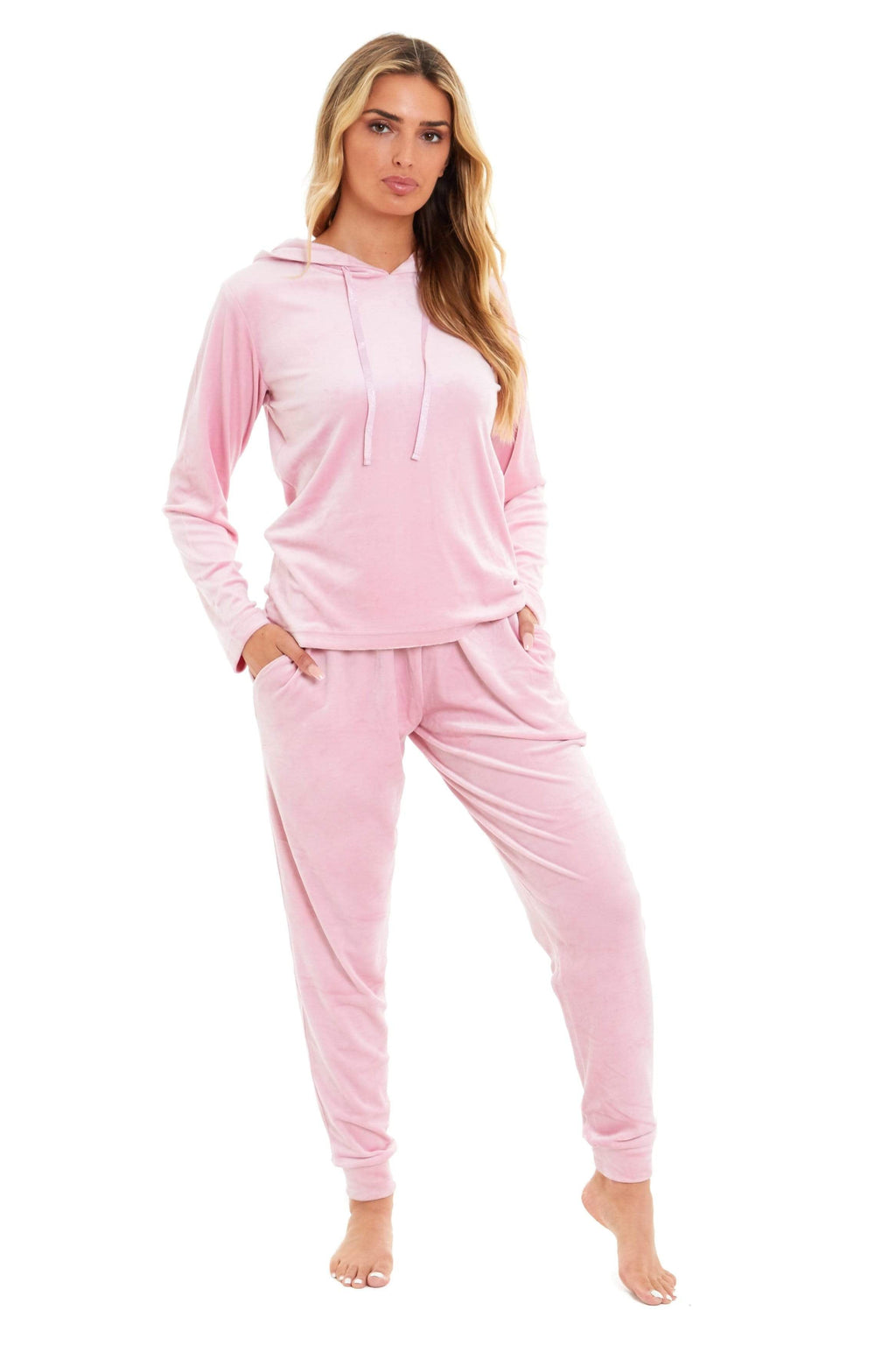 Women's Soft Touch Velour Hooded Pyjama Set Warm Stretchable Nightwear Perfect for Lounging Sleeping Sizes 8-22