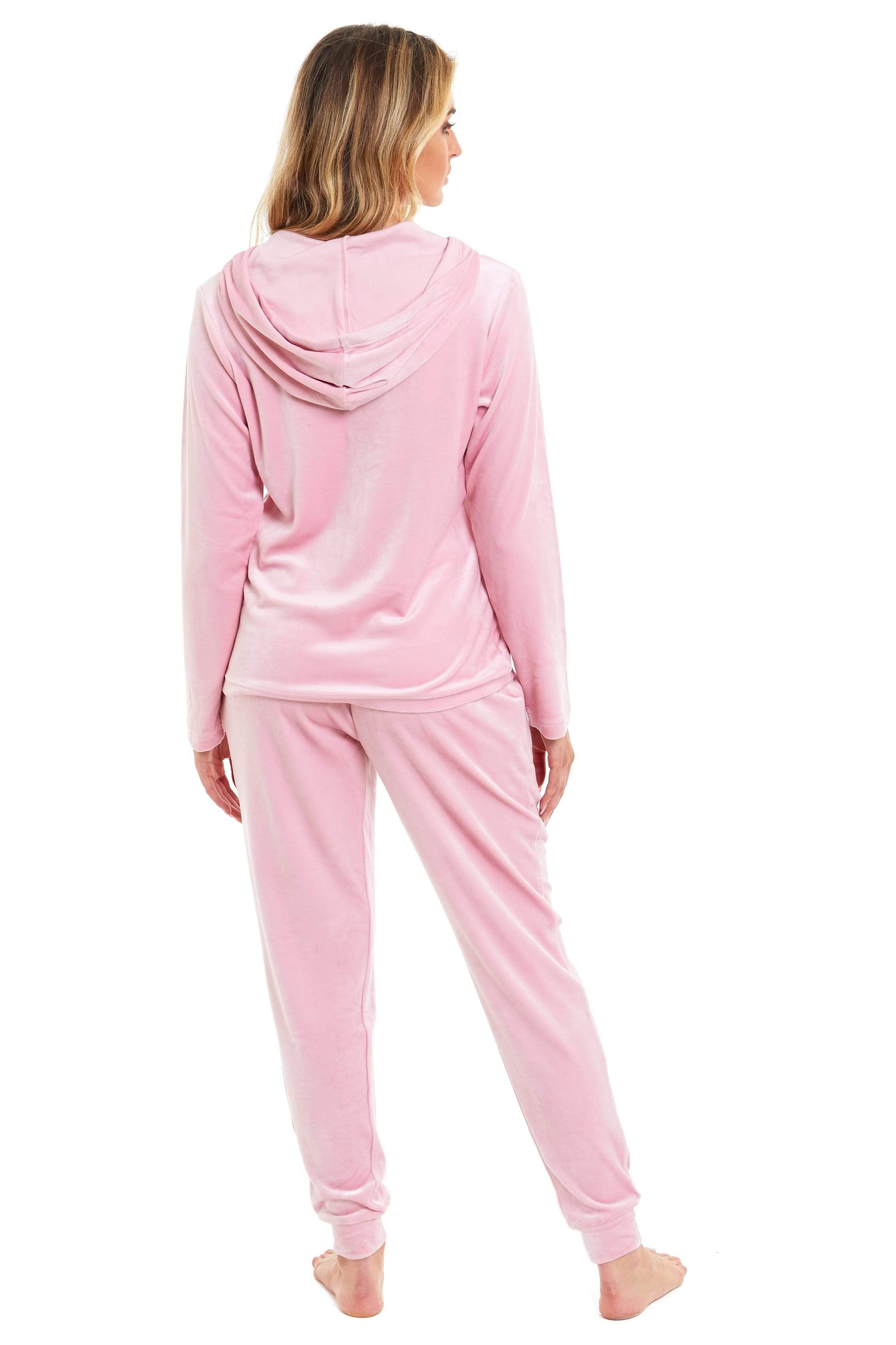 Women's Soft Touch Velour Hooded Pyjama Set Warm Stretchable Nightwear Perfect for Lounging Sleeping Sizes 8-22