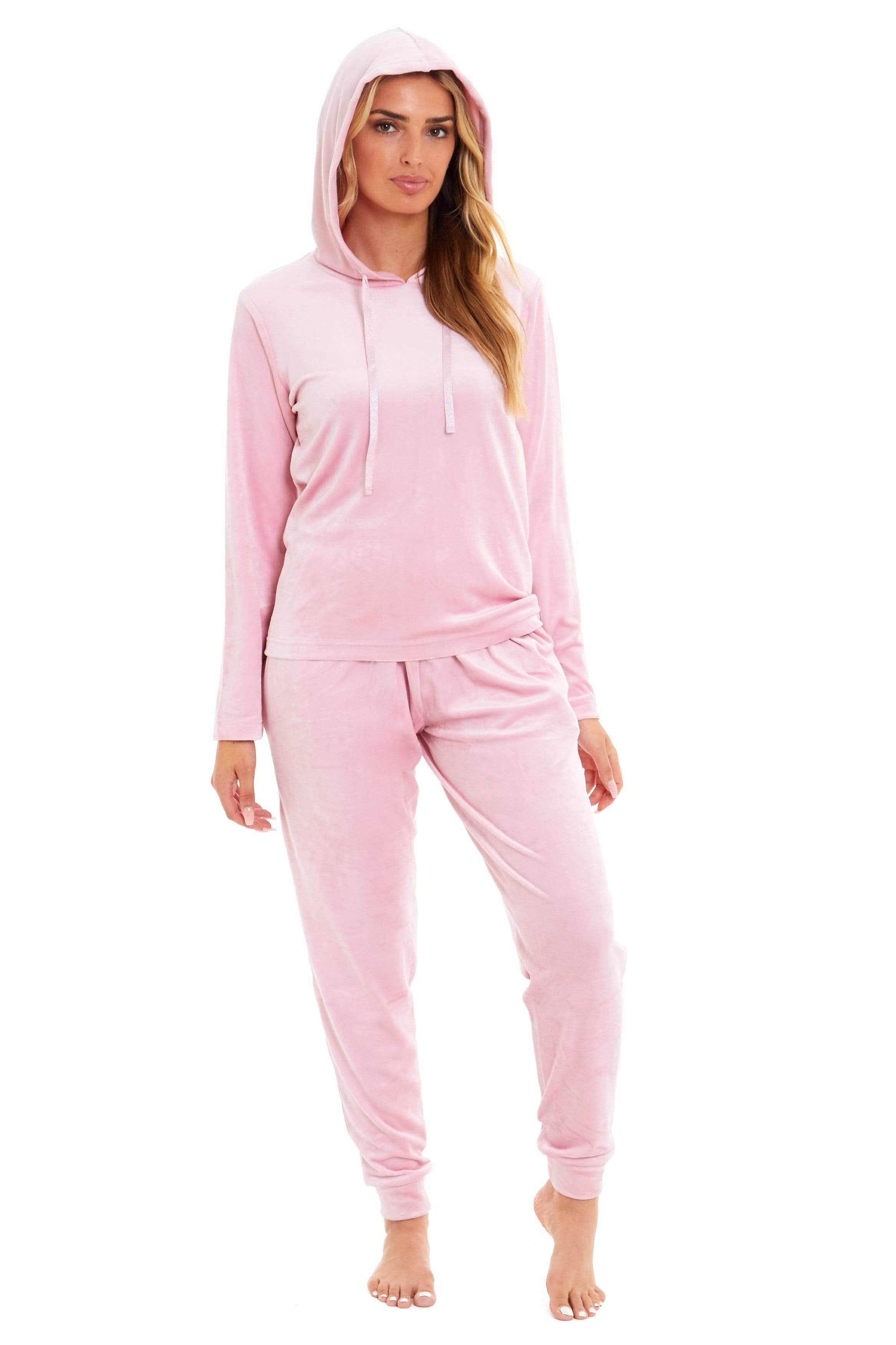 Women's Soft Touch Velour Hooded Pyjama Set Warm Stretchable Nightwear Perfect for Lounging Sleeping Sizes 8-22